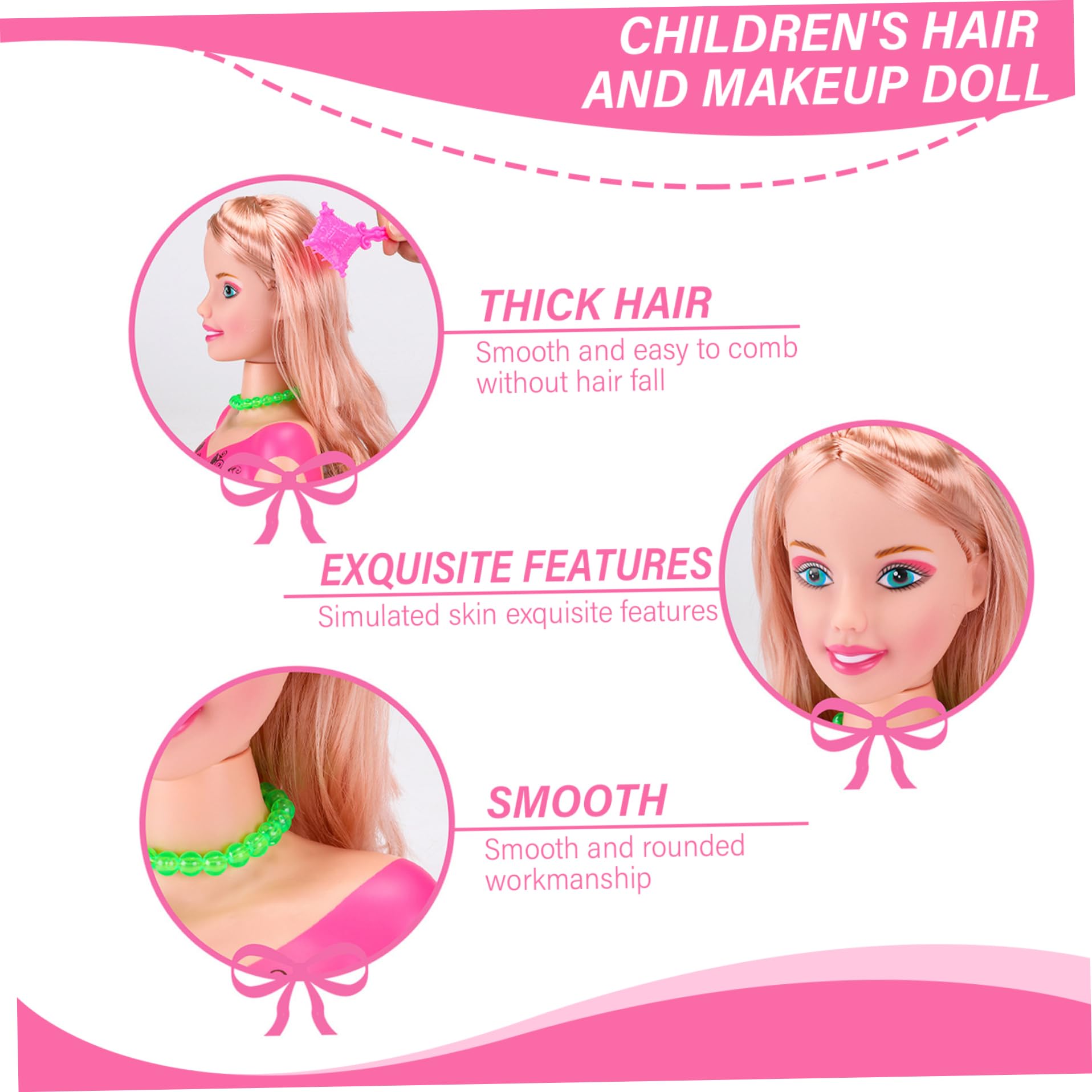 Jorzer Cabeza de muñeca para peinar el Cabello 35 Piezas/Juego de Cabeza de muñeca simulada para niños con secador de Pelo a batería Aprendizaje imaginativo y Maquillaje Juguetes para niñas Estilo 2