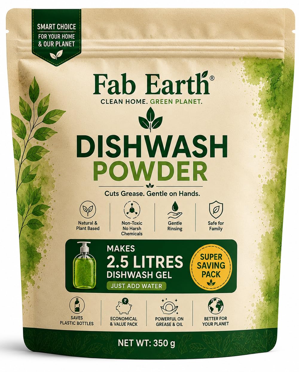 Natural Dishwash Refill Powder to Gel | 100% Plant Based, Non-Toxic, Kids & Pet Friendly | Clean Home, Better Planet| Powder to 2500 ML Liquid-image-21