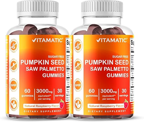Vitamatic 2 paquetes de gomitas de semillas de calabaza sin azúcar, 3000 mg equivalentes por porción (de extracto 201 y 101 de 200 mg), hechas con