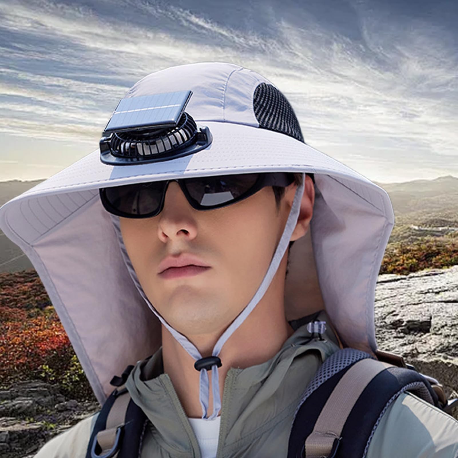 Sombrero Solar con Ventilador - con Ventiladores Alimentados por Energía Solar - Accesorio Impermeable con Protección contra los Rayos UV y ala Ancha para Senderismo, Pesca, Accesorios de Viaje,