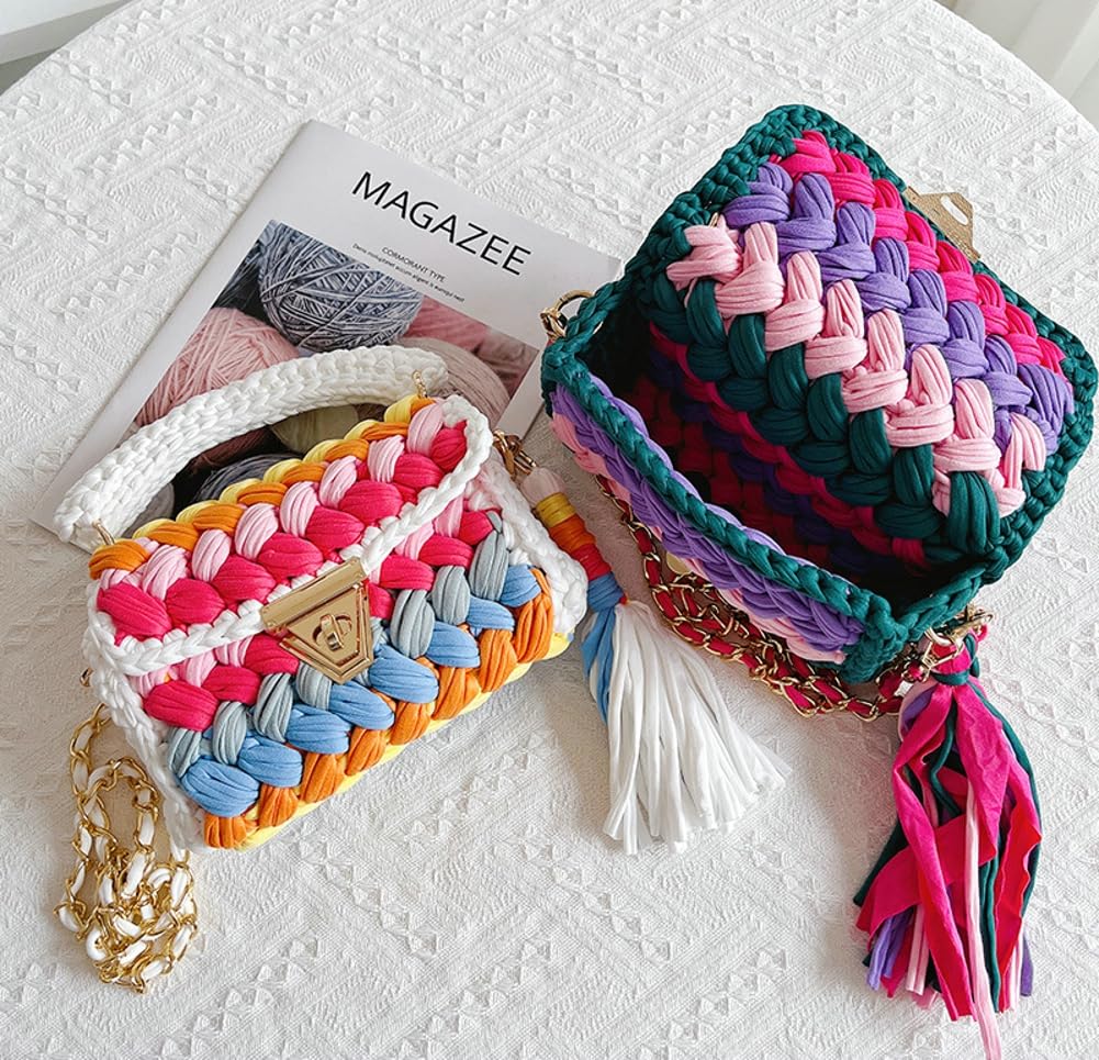 Chunky Yarn Knit Crochet Tote Purse Crossbody Bags for Women - Handwoven Evening Clutch Flap Shoulder Bag — view 2