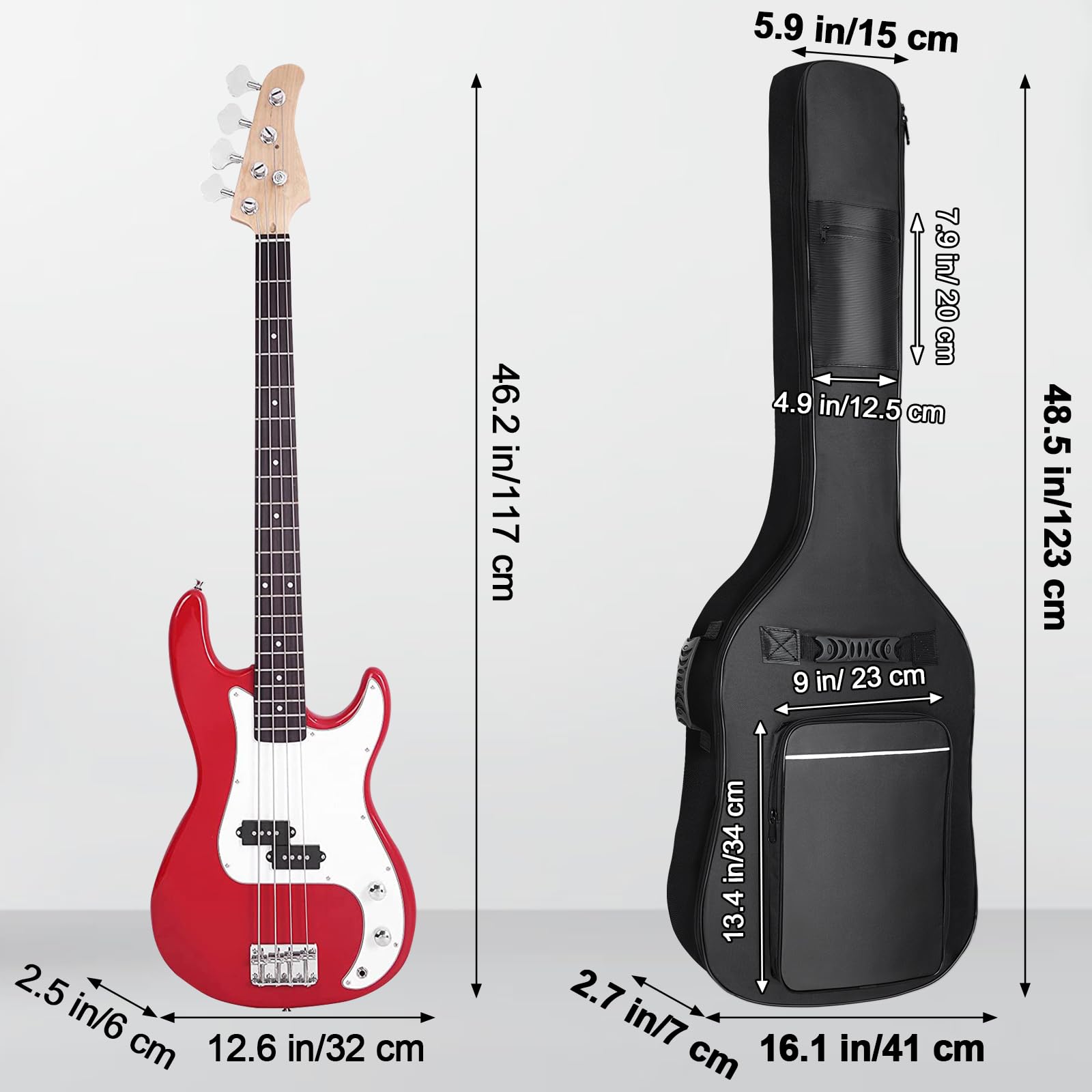 LETSROCK Funda para bajo y bajo, Mochila Acolchada Gruesa, Bolsa Suave para bajo eléctrico, Doble Correa de Hombro Ajustable y Correa para el Cuello