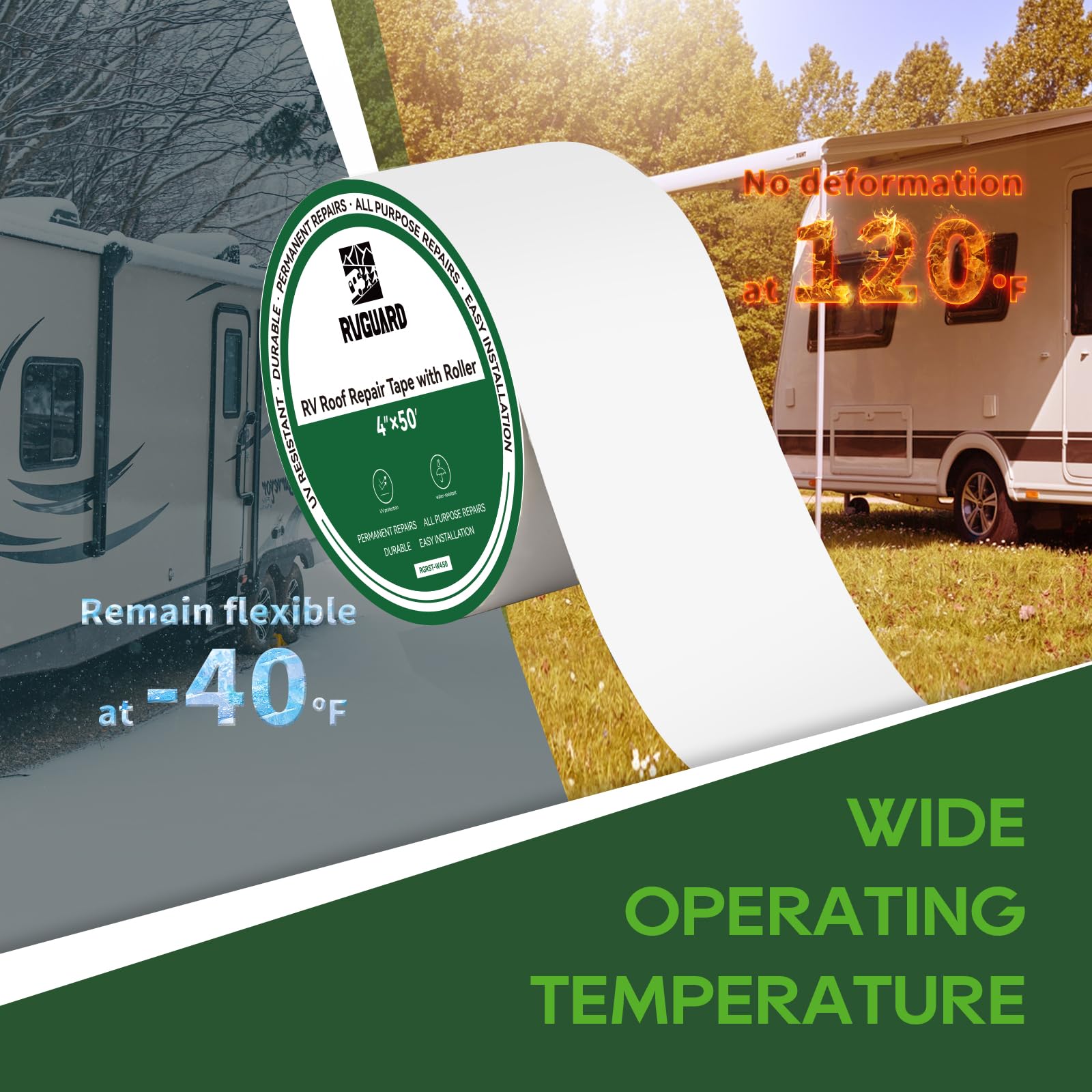 RVGUARD Wohnwagen-Dachdichtband, weiß, Dachdichtband mit Rolle, Dachreparaturband, UV-beständiges und wasserdichtes Dachreparaturband für Wohnmobil, Wohnwagen, Anhänger