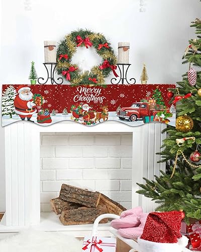 Miniatura 4 de Bufanda roja de Navidad, decoración de chimenea para sala de estar, copo de nieve de Papá Noel, árbol de Navidad, chimenea, mantel de invierno,