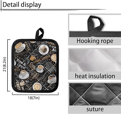 Miniatura 3 de Juego de 4 soportes antideslizantes para ollas calientes con temática de café, juego de 4 unidades, color blanco con acolchados, almohadillas