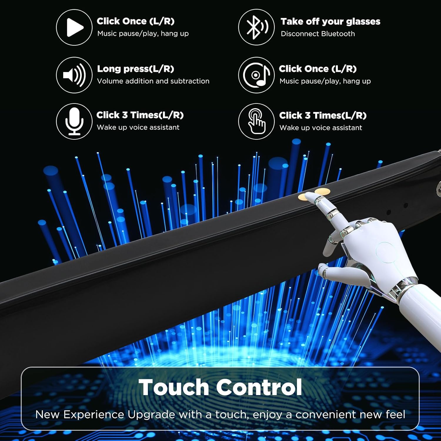 Anpress Smart Glasses with AI Translation for Men Women, 6.0 Bluetooth Music Glasses with Real-Time Translator for 164 Languages, Anti-Blue Light/UV400 Lenses, Open-Ear Clear Sound