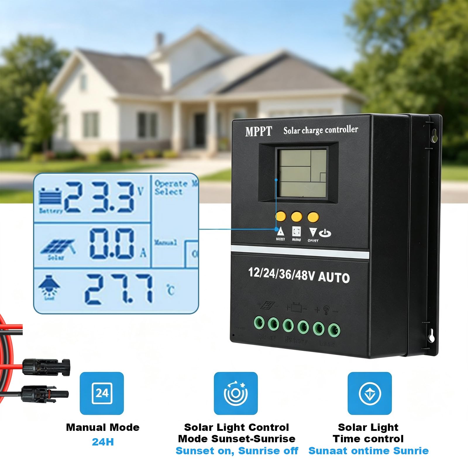 Régulateur de charge solaire MPPT 100 A 12 V 24 V 36 V 48 V Écran LCD 9