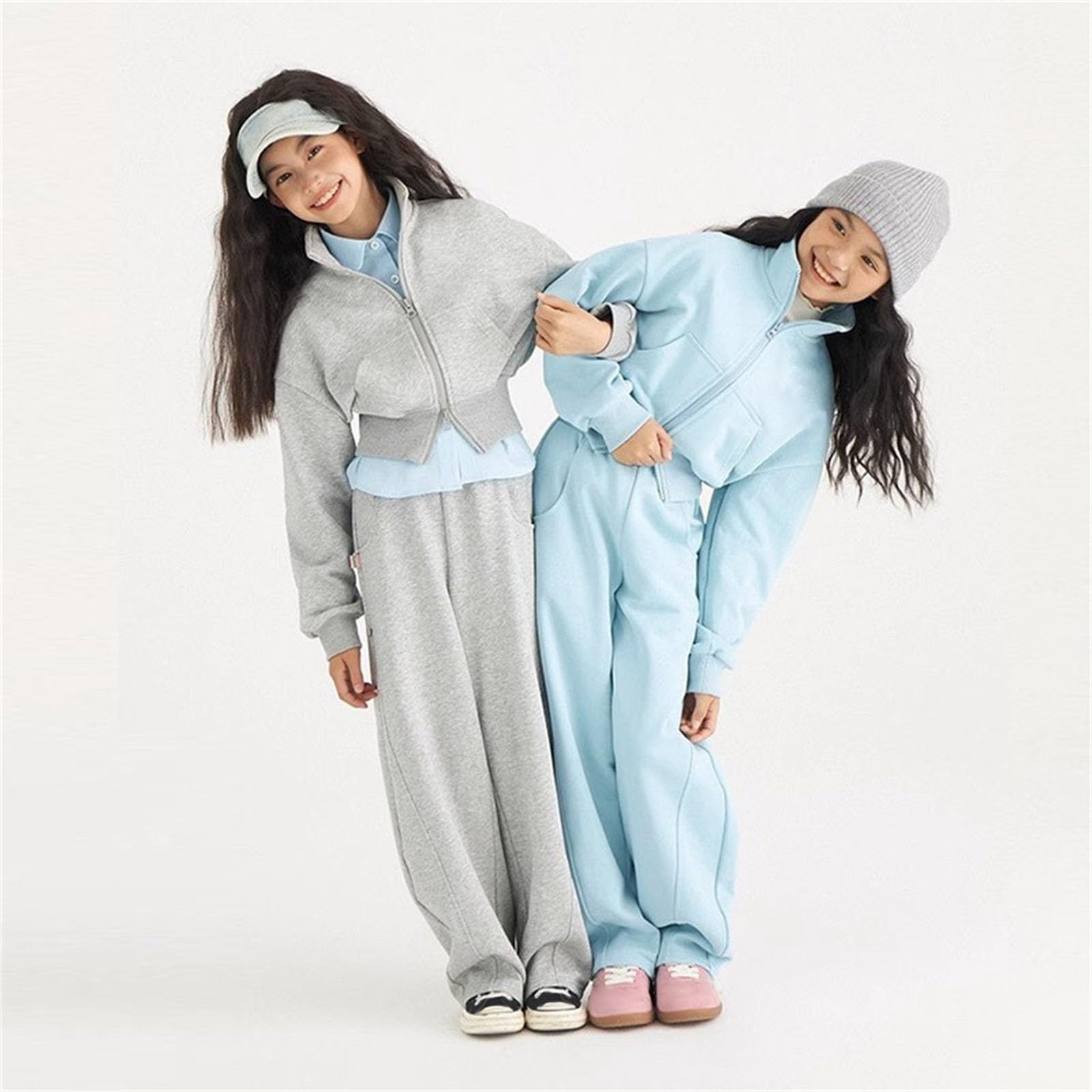 Ensemble Fille Demi-Zip Manches Longues Pantalon Large 2 Pièces Sport | Pantalon Large Fille Tenue Décontracté Idéale Jogging Hiver Confortable Tendance Taille 2-15 Ans