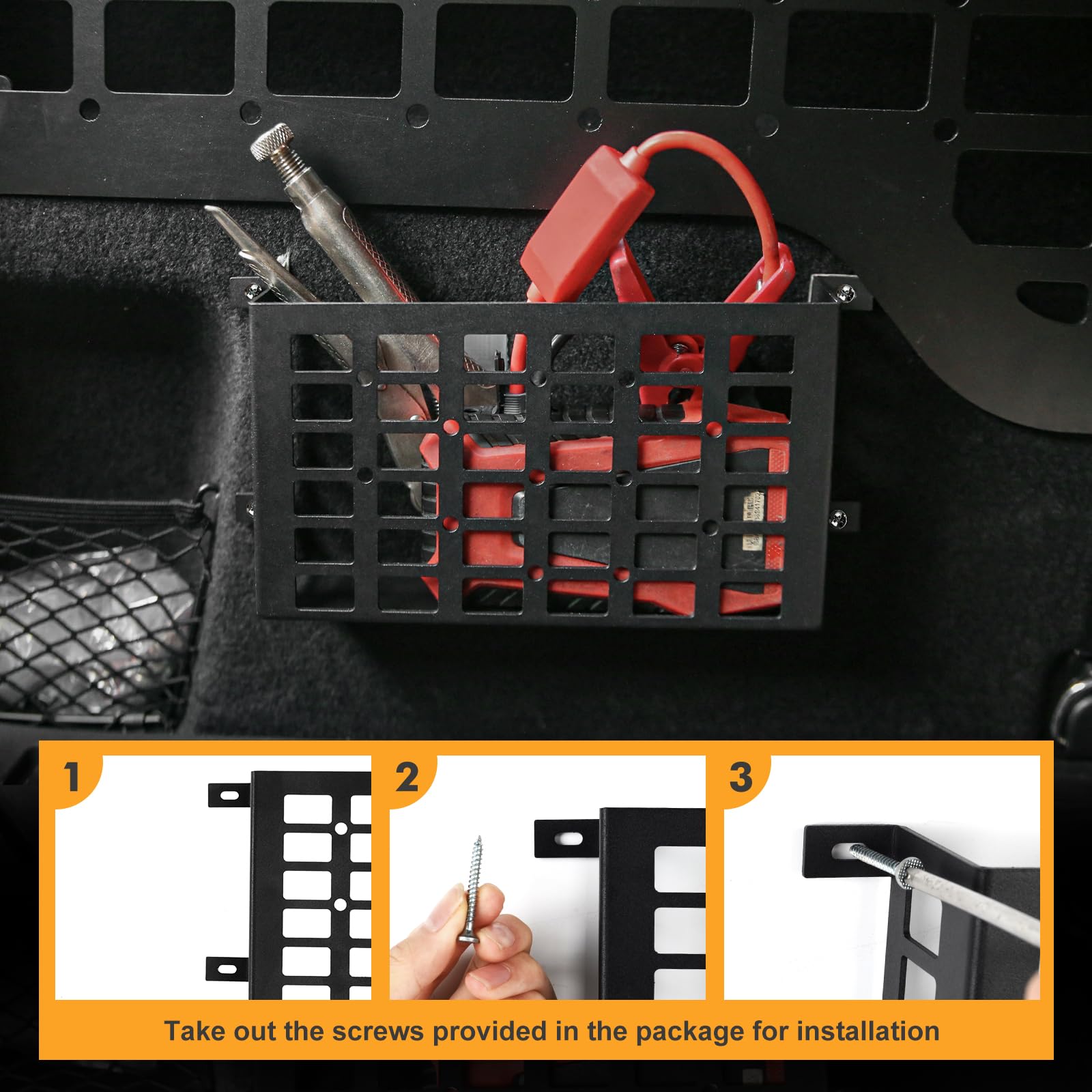 2 scatole portaoggetti universali in metallo per auto, piccole tasche cargo con pannello Molle, sistema di archiviazione per auto, camion, camper, barca, casa, nero