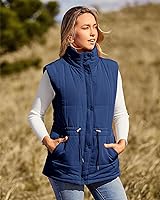 Vista 3 de BTFBM Chaleco casual para mujer, con botones, con cremallera, acolchado, con cordón, sin mangas, con bolsillos