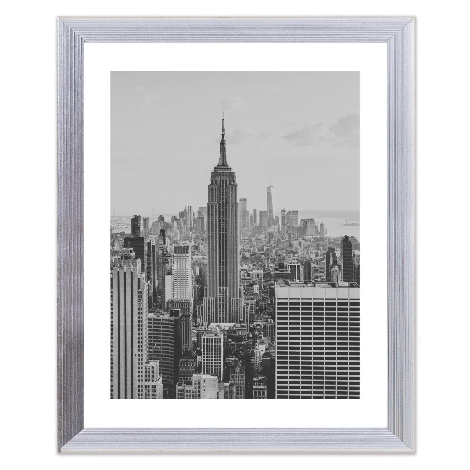 Pack 12 Silver Picture Frame 8 x 10 - Ribbed Metallic Photo Frame Real Glass Front - Family Photos Wall Hanging Art Display - Portrait Landscape Freestanding Tabletop Frame