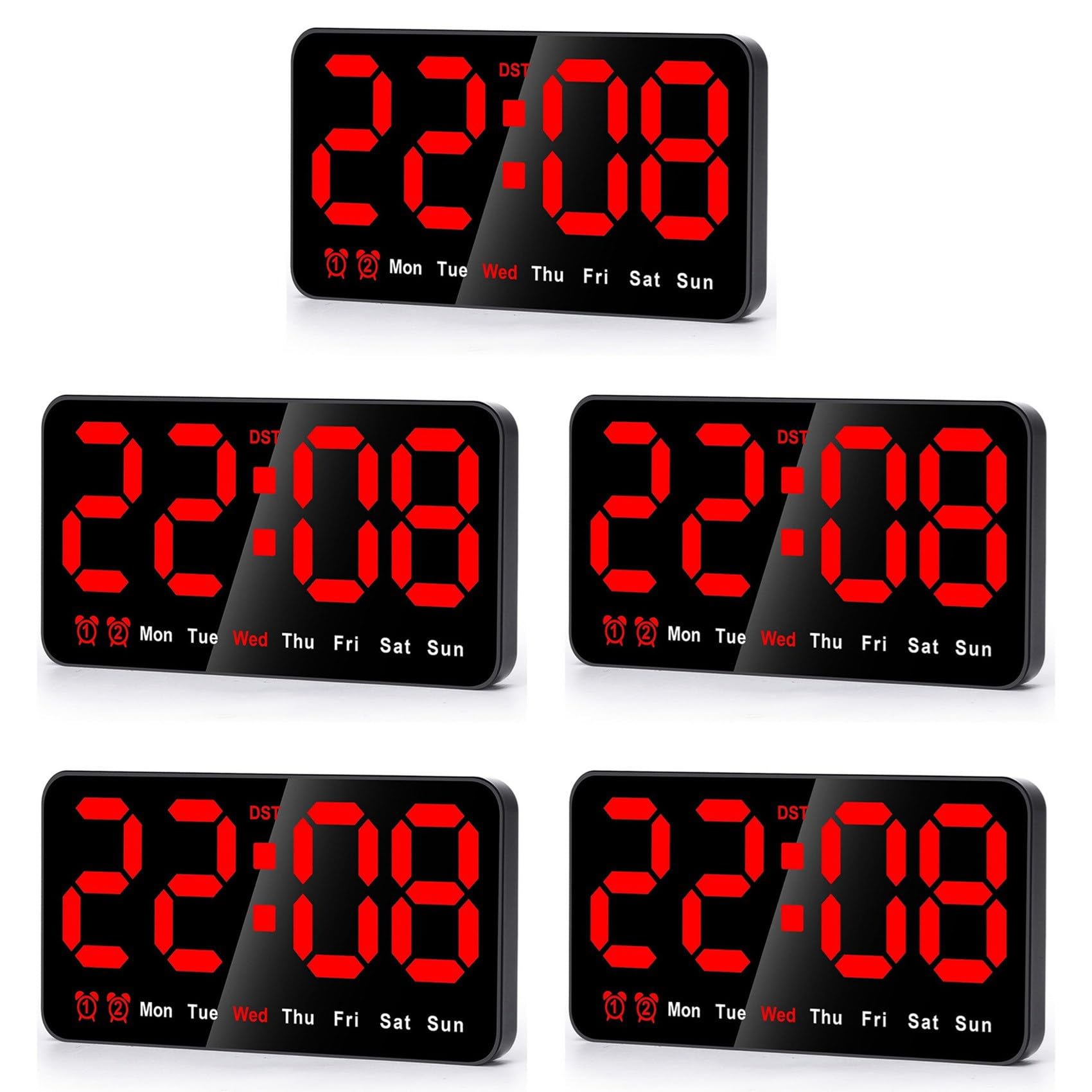 Horloge numérique LED 9 pouces à gros chiffres rouges pour lire l'heure sans reflets