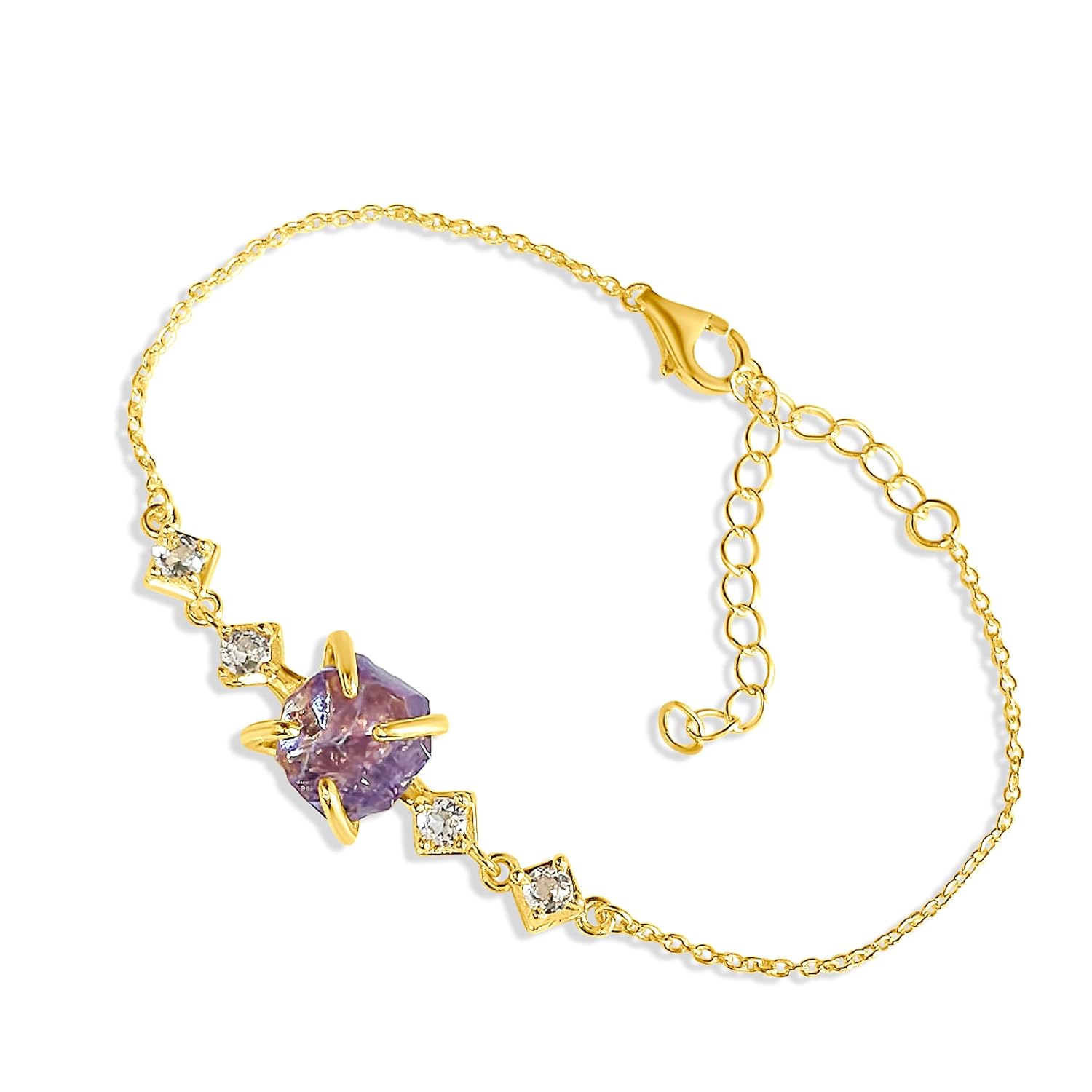 Raw Color Changing Alexandrite Chain Bracelet June Birthstone Gift for Her on Valentine Birthday Christmas Anniversary Mothers day Uniquelan Jewelry (alexandrite, yellow-gold)