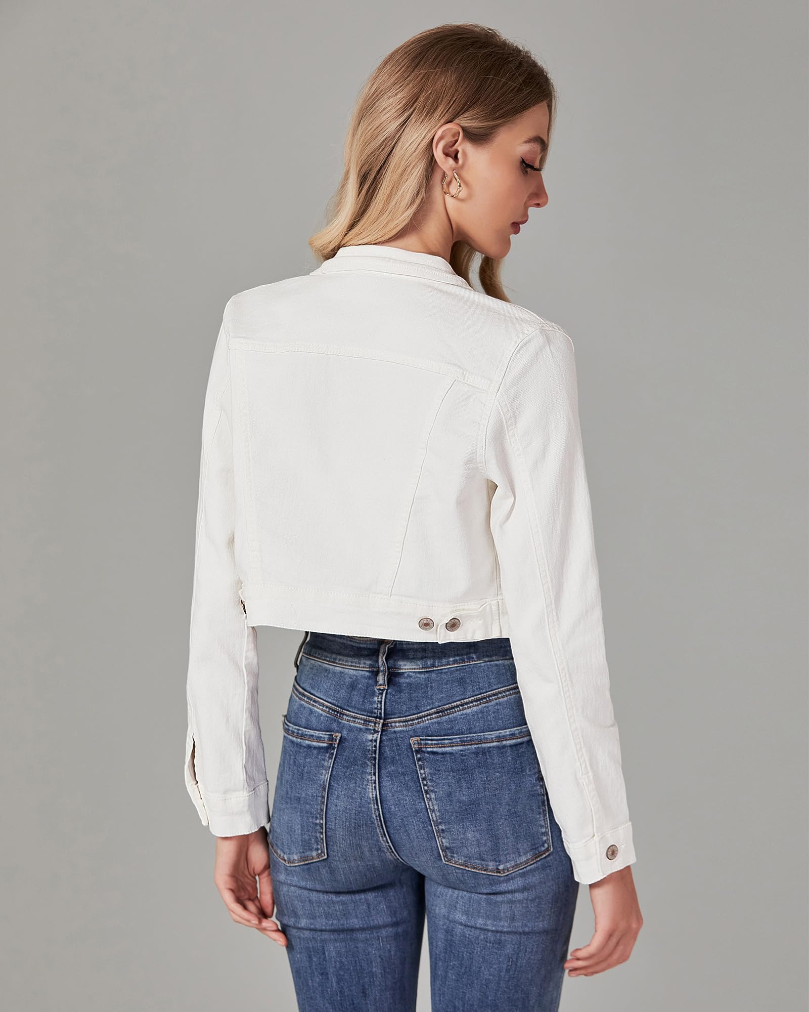 Roskiky Cropped Jean Veste pour femme Fashion Short Denim Shacket Veste légère stretch avec poches