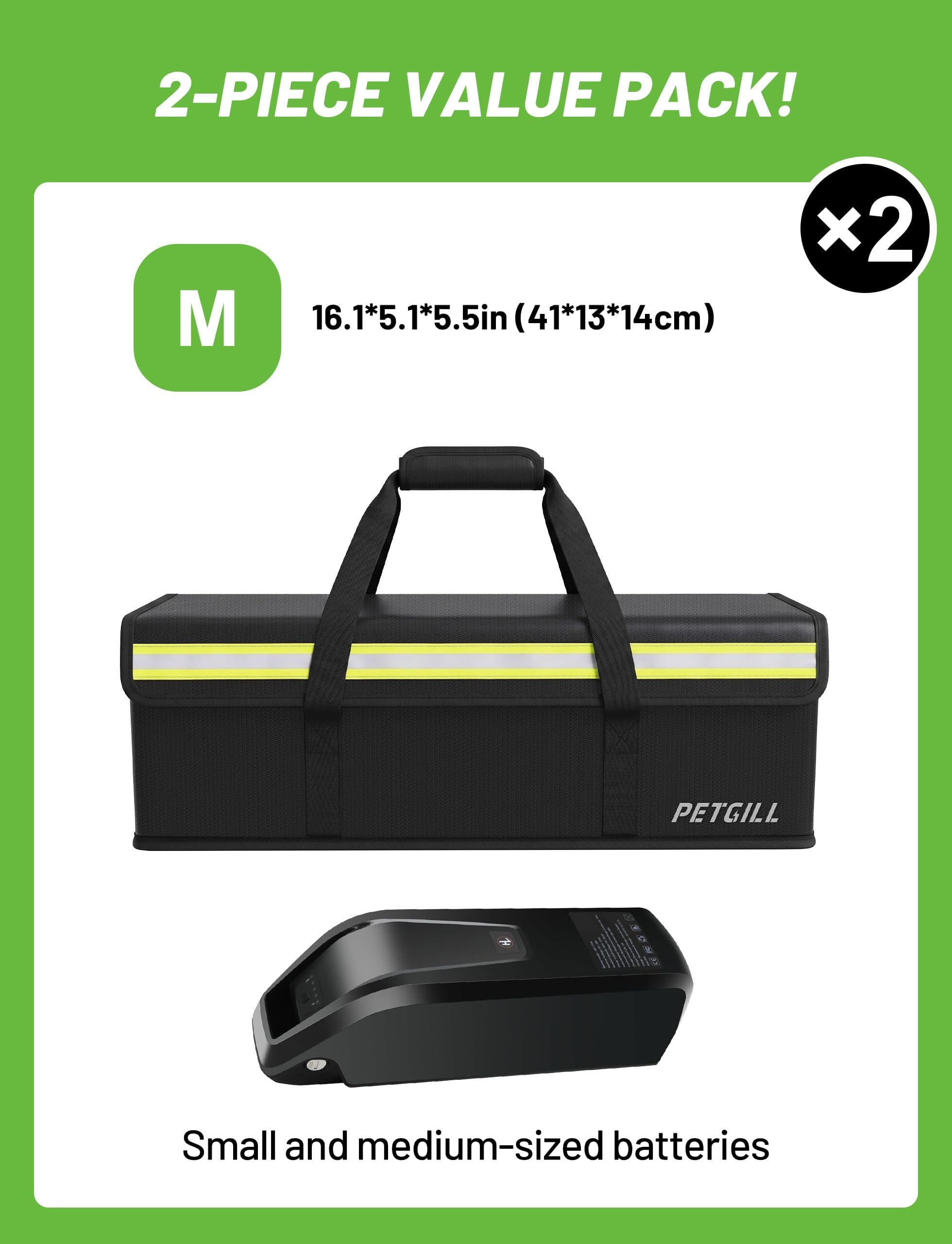 2er-Pack E-Bike-Akkutasche, explosionssicher, große Kapazität, feuerfeste Lipo Tasche zum Aufladen und Aufbewahren von E-Bike-Akkus (M 40,6 x 14,9 x 13,9 cm)