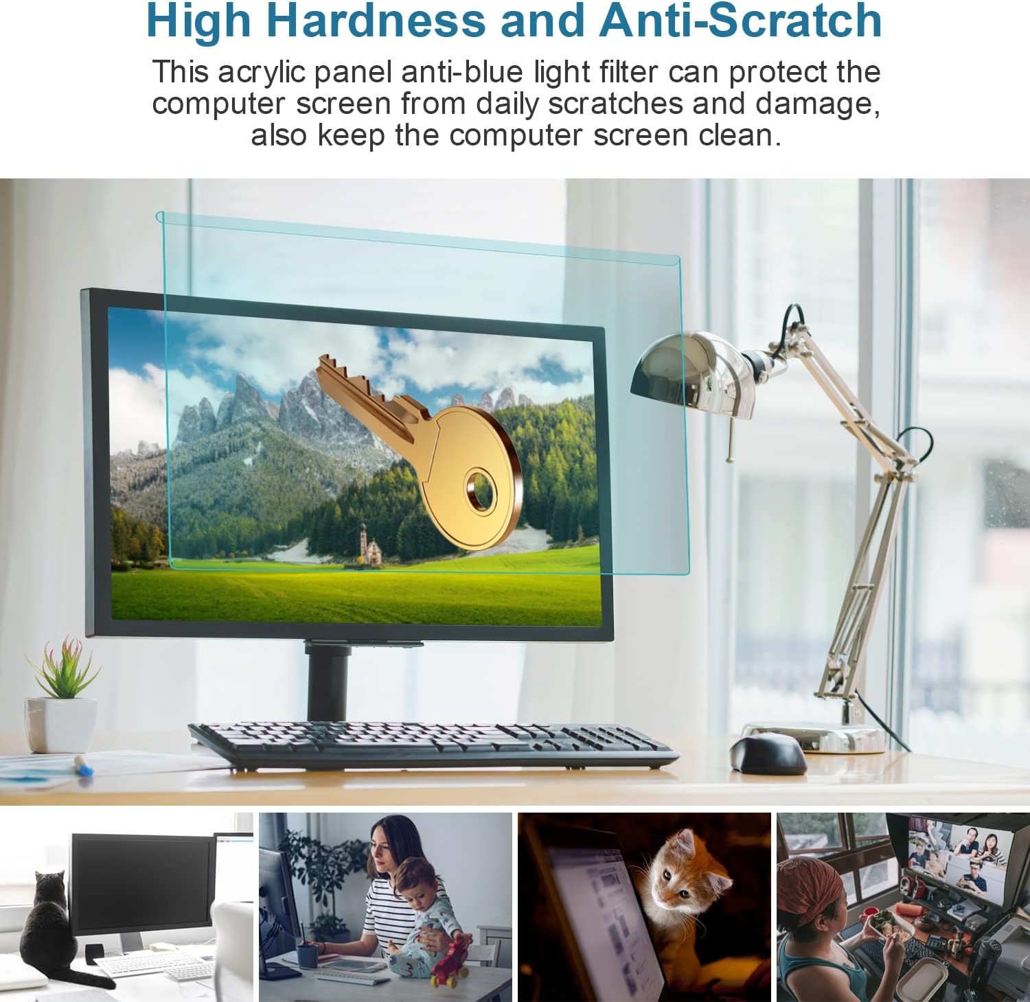 27 Inch Blue Light Blocking Screen Protector Panel, Eye Protection Easy Hanging Type Acrylic Blue Light Filter for 26-27 Inch Diagonal Widescreen Desktop Computer LED PC Monitor