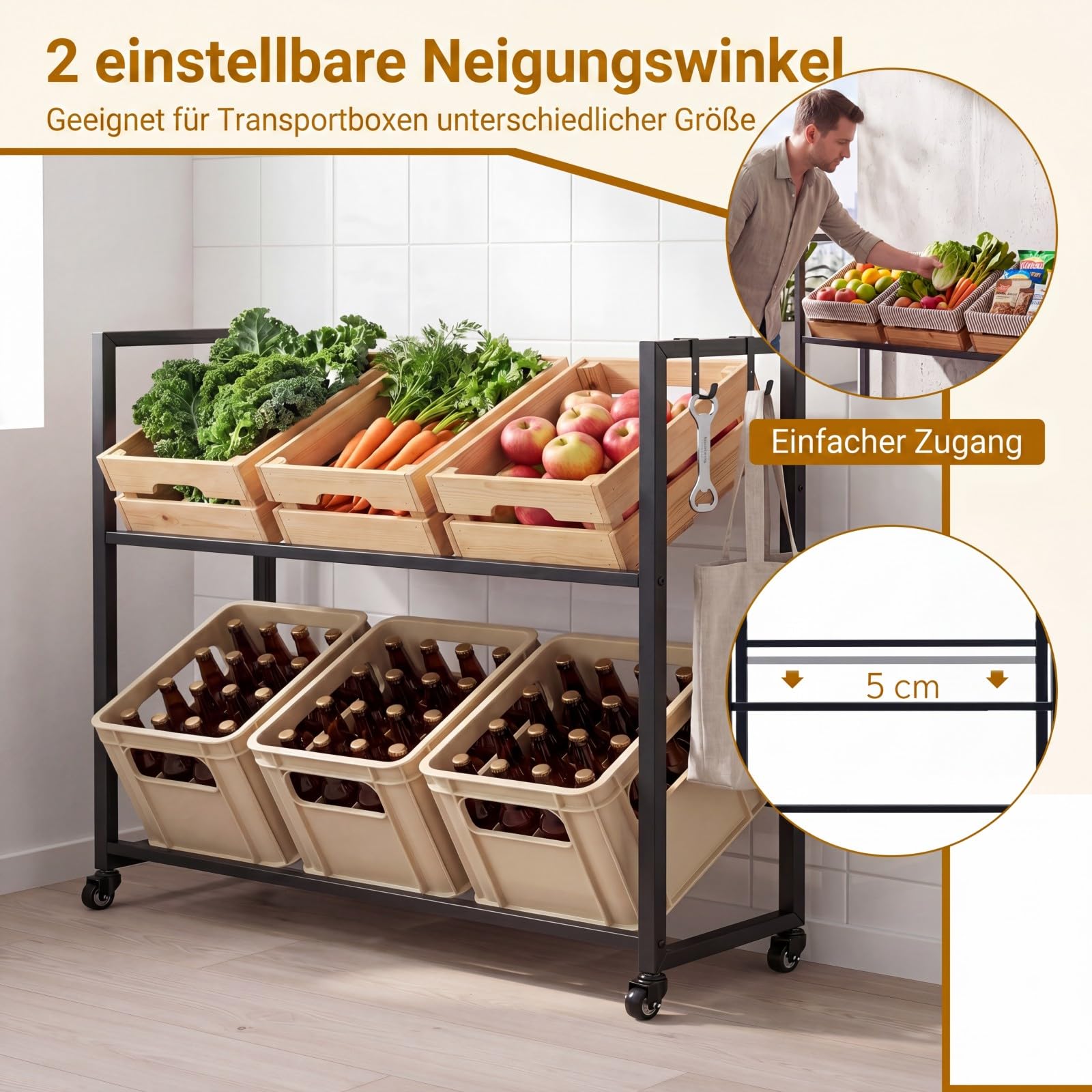 COSTWAY Getränkekistenregal, Getränkeregal mit Rollen für 6 Kisten