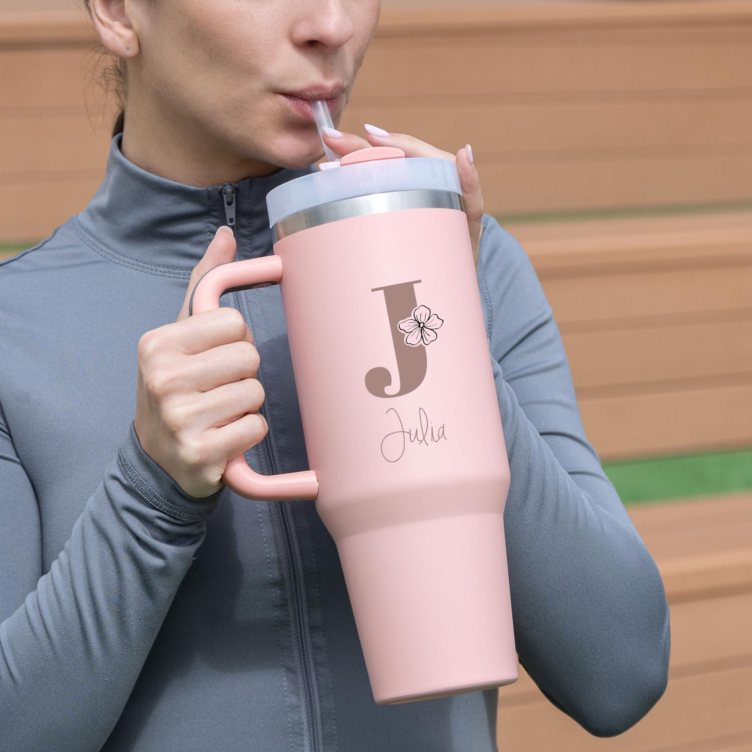 Wanapix | Taza Térmica Rosa XL Personalizada | Conserva Frío y Calor | Inicial