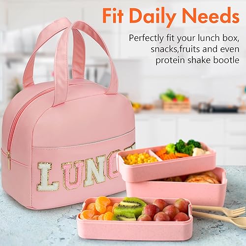 Miniatura 5 de Lonchera para mujer, color rosa, de cuero, unisex, soporte para comidas, impermeable, aislada, reutilizable, portátil, capacidad de 9.4 litros,