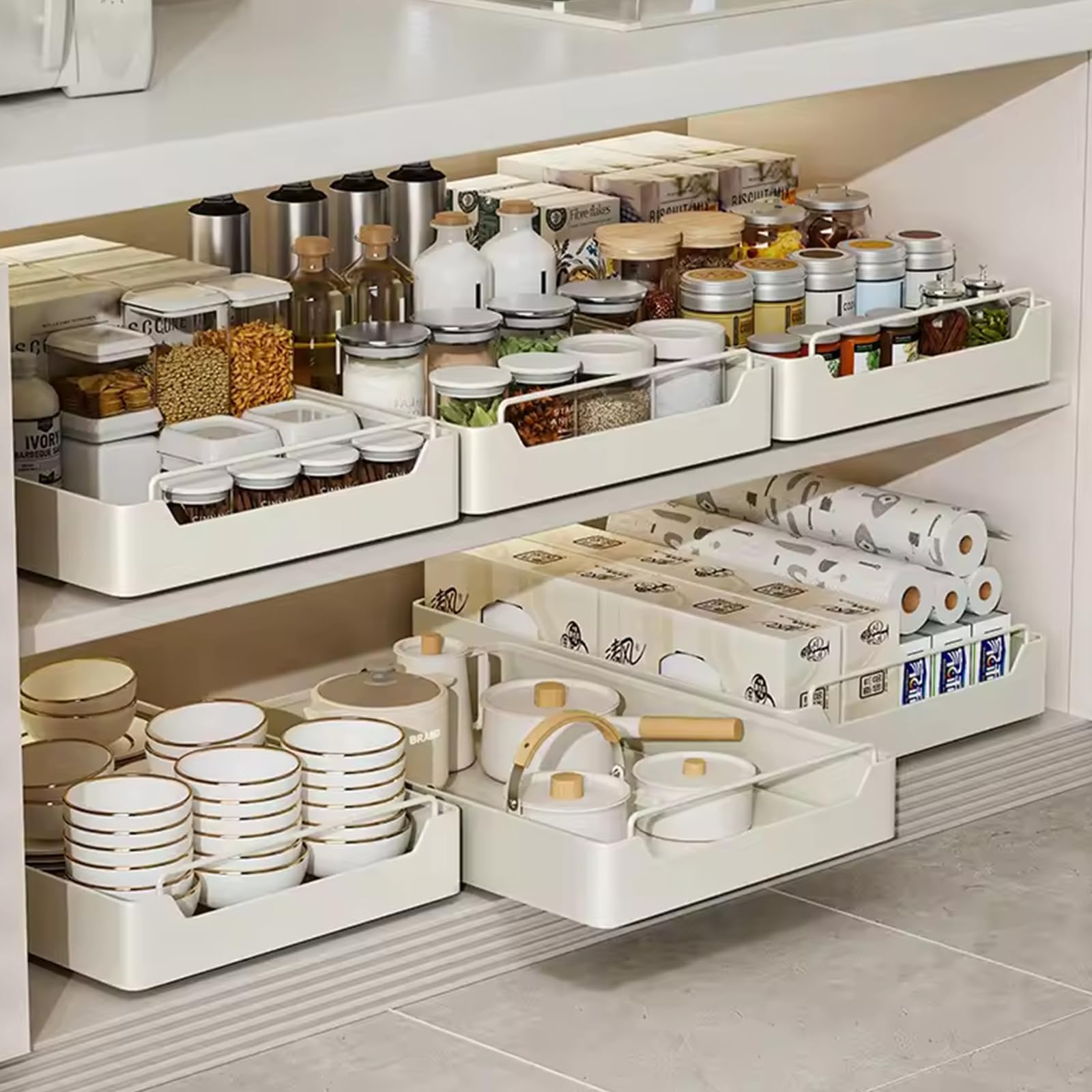 Cajón telescópico Cajón extraíble con Tirador Cajones de Armario Organizador de Armario de Cocina Blanco,20cm