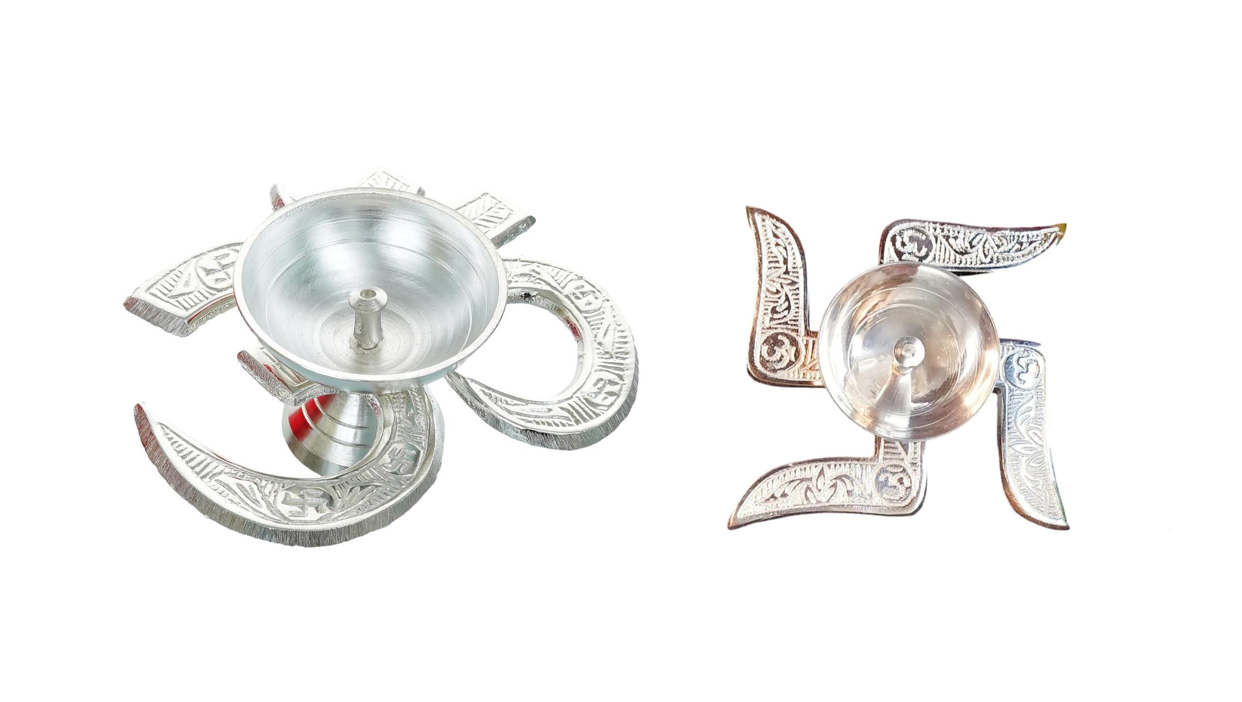 KidsZeeNie® Traditional Brass Om & Swastik Diya Combo | Antique Silver Akhand Oil Lamps with Velvet Gift Box | Festival Deepak Jyoti for Pooja, Diwali, Wedding, Home Temple & Festival Decoration