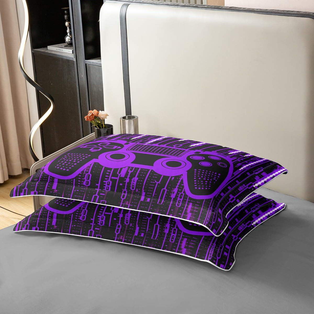 Homemissing Set di biancheria da letto per letto matrimoniale, motivo videogiochi, 100% cotone, per bambini, set di biancheria da letto per bambini, decorazione per la stanza dei giochi, copripiumino