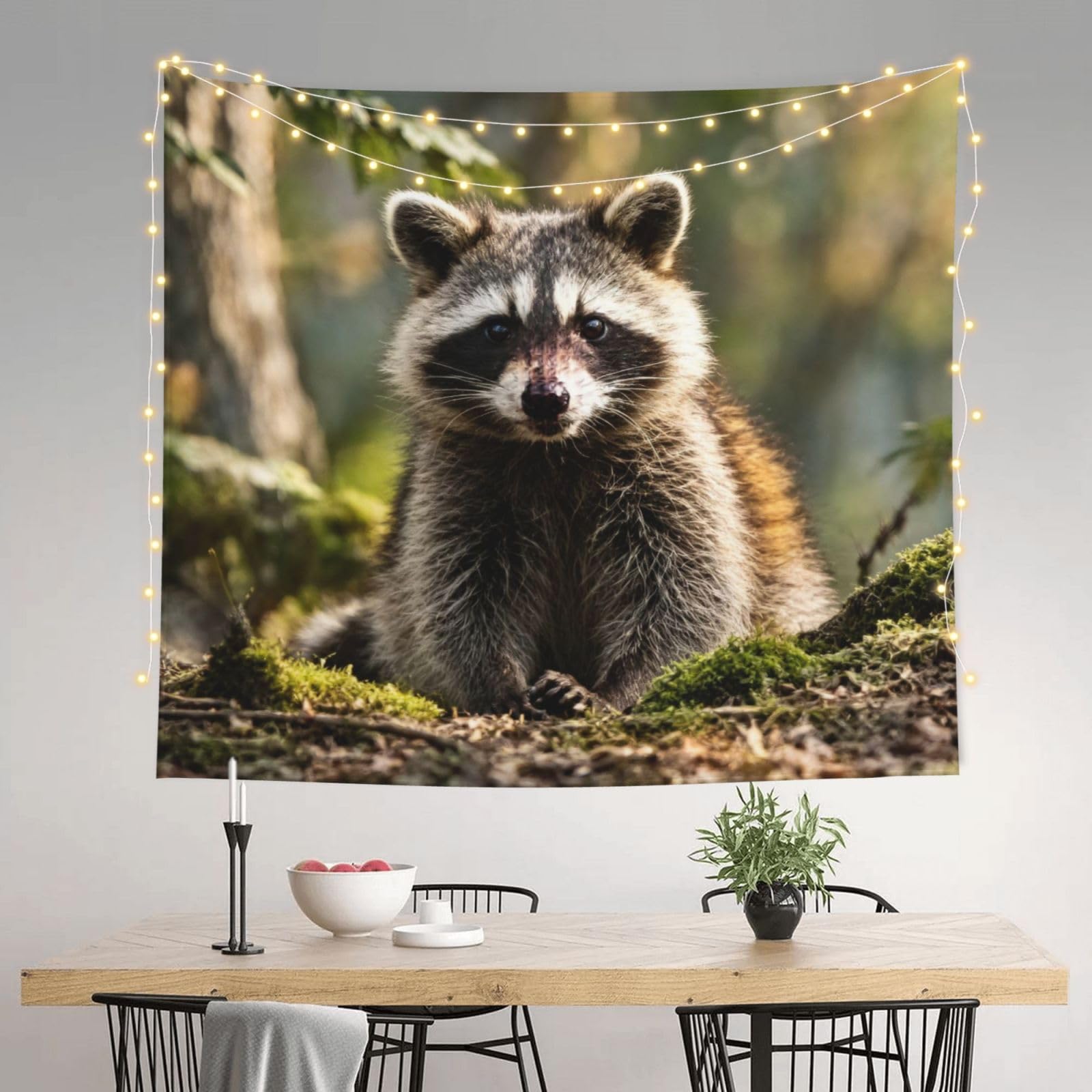 HJKJKKJ Tapestry 152 X 130 CM Aesthetic Wall Tapestrys for Bedroom Woodland raccoon animal Tapestries Hanging Wall Art Blanket Home Decor Tapestry for Living Room Dorm Office