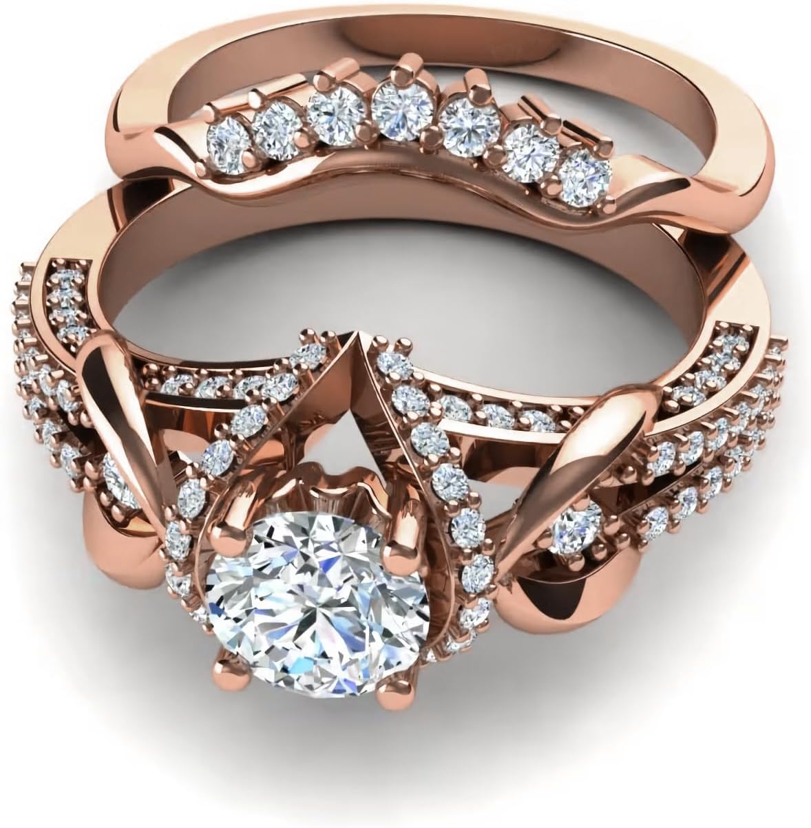 IGI Certified 1.23 CT Lab Grown Diamond Wedding Engagement Ring Bridal Set for Women, Solid 10/14/18K Gold or Sterling Silver, Name Engraved Halo Half-Eternity Diamond Ring Band, Ring Size 4-15