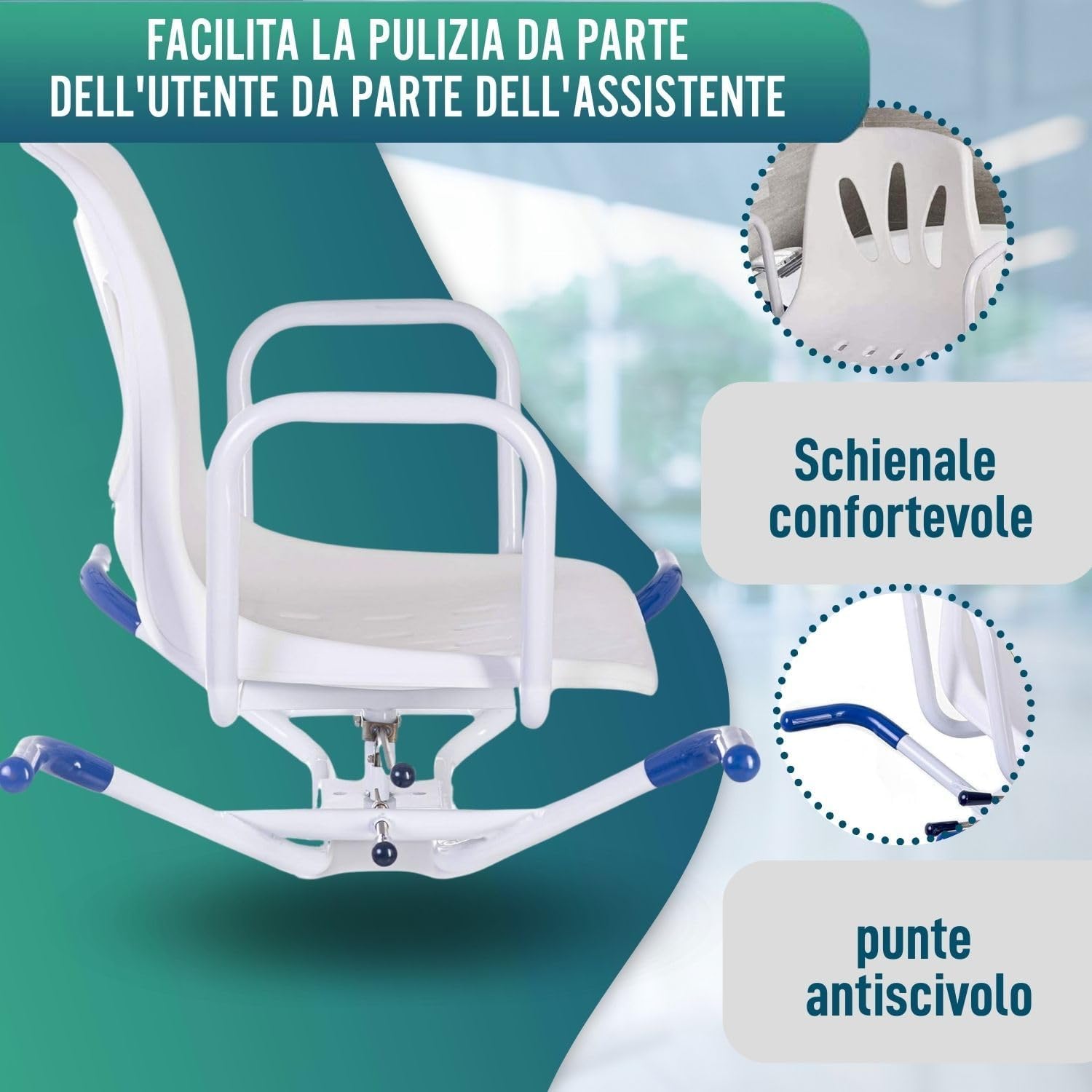 OrtoPrime Sedia Girevole per Vasca da Bagno 360° - Sedile Vasca per Anziani COMODO E SICURO - Sedia Vasca da Bagno Facile da Usare - Trasferimento Sicuro - MISURARE LA VASCA PRIMA DELL'ACQUISTO