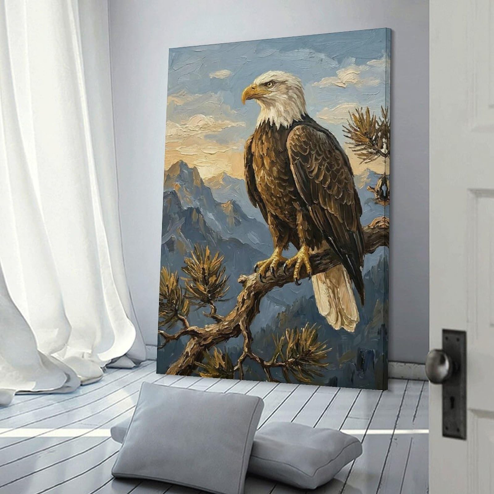 Junmoney Room Decor Wall Art Bald Eagle Perched on A Branch, 24x36inch(60x90cm), for Wall Displays, Bedrooms Or Room Updates, An Easy Match for Collected Prints