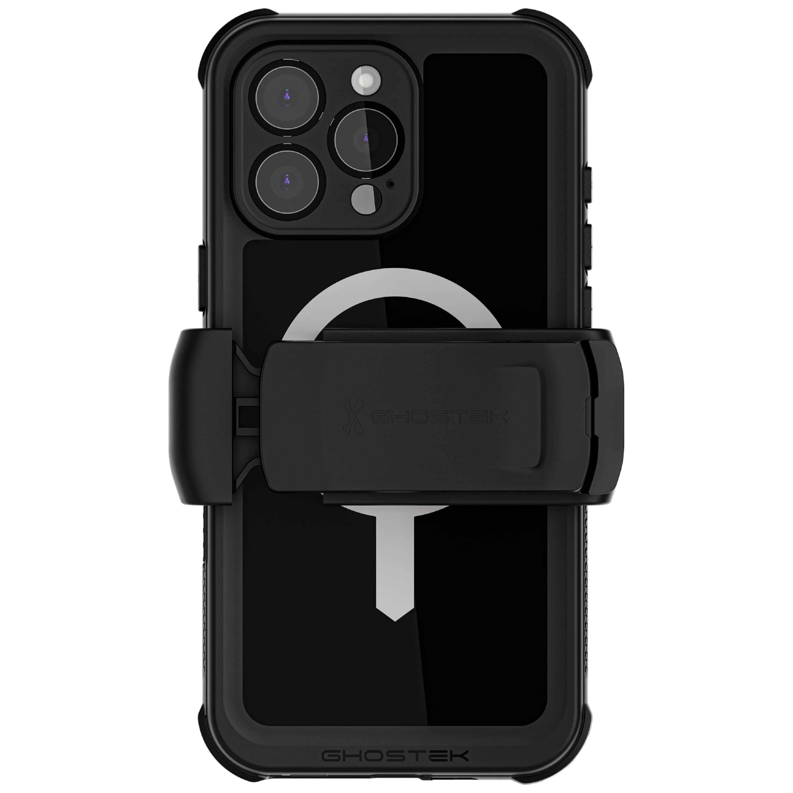 Ghostek® Direct Ghostek Nautical Waterproof iPhone 16 Pro Max Case with Belt Clip Holster - Screen and Camera Protector, Apple MagSafe Compatible, Rugged Heavy Duty Cover (6.9 Inch, Black)