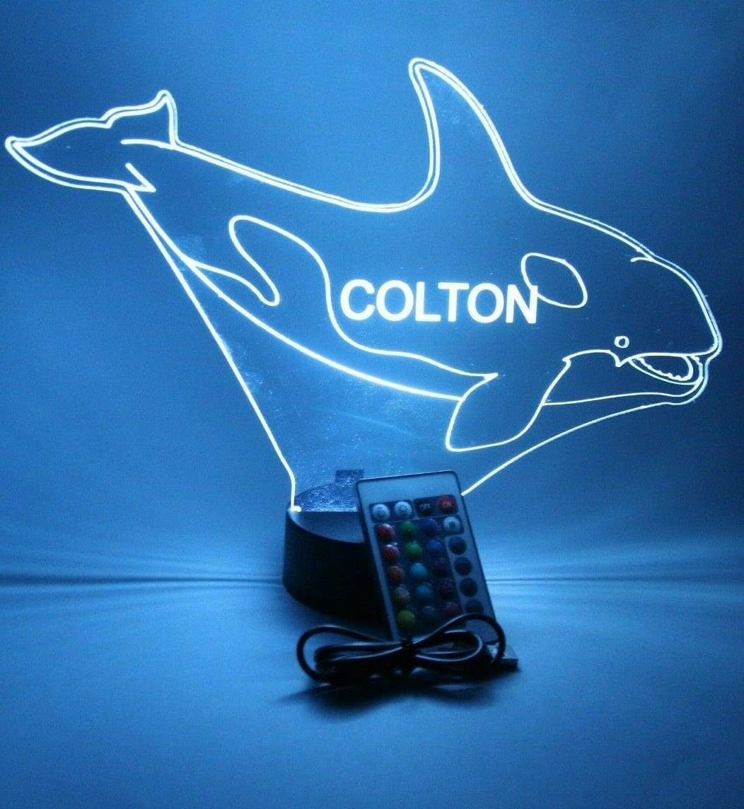 Giant Whale Large Swimming Marine Mammal Night Light Up Lamp LED Table Lamp Custom Engraved Room Decor Featuring 16 Color Changing Options | Christmas Holiday Birthday Gift | Personalized Free