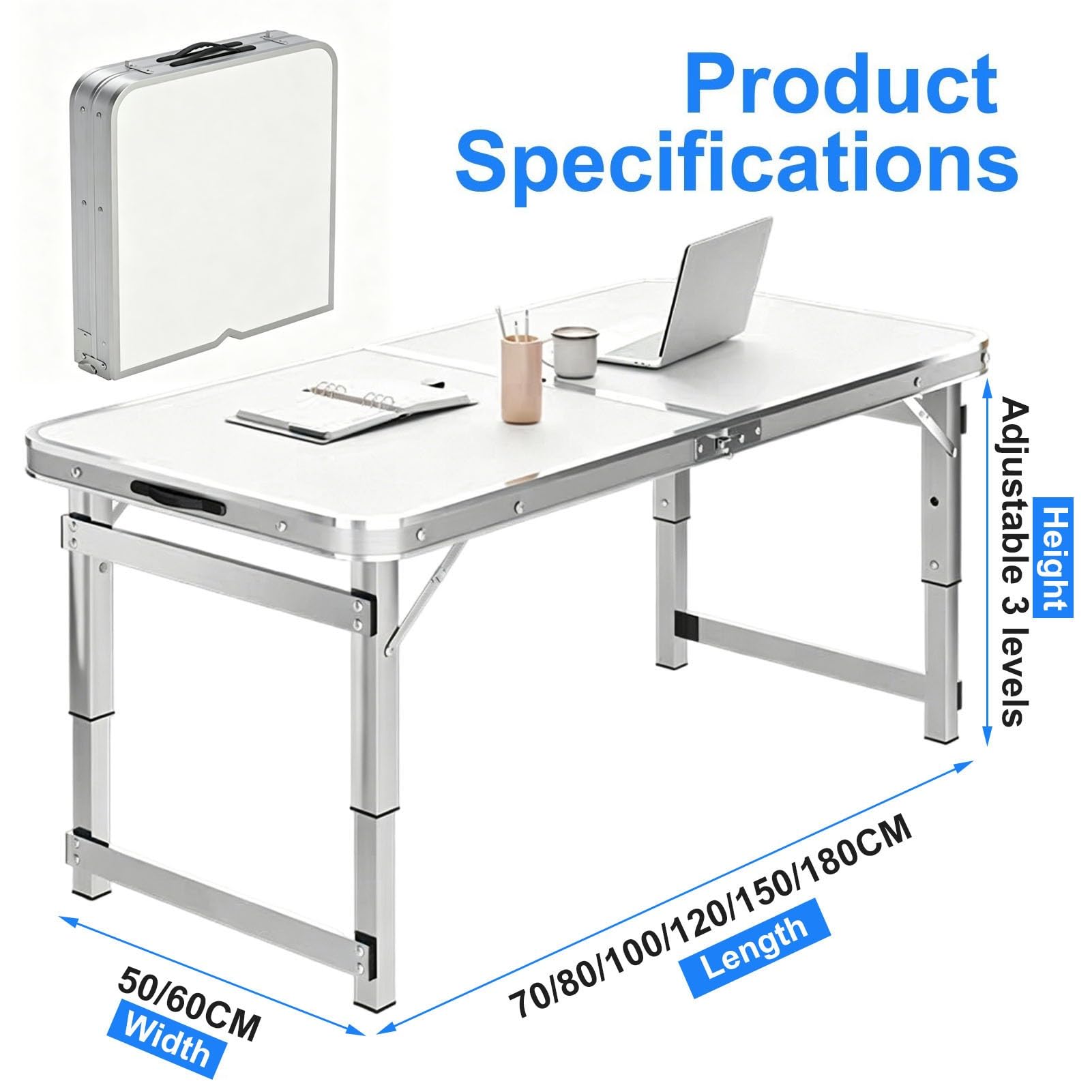 Tavolo da Campeggio Pieghevole in Alluminio, Tavolo Multiuso Pieghevole, banco da Lavoro Resistente per Cucina, Metallo, Portatile, per Esterni, Pieghevole per Camper, Barbecue, Picnic, cacc