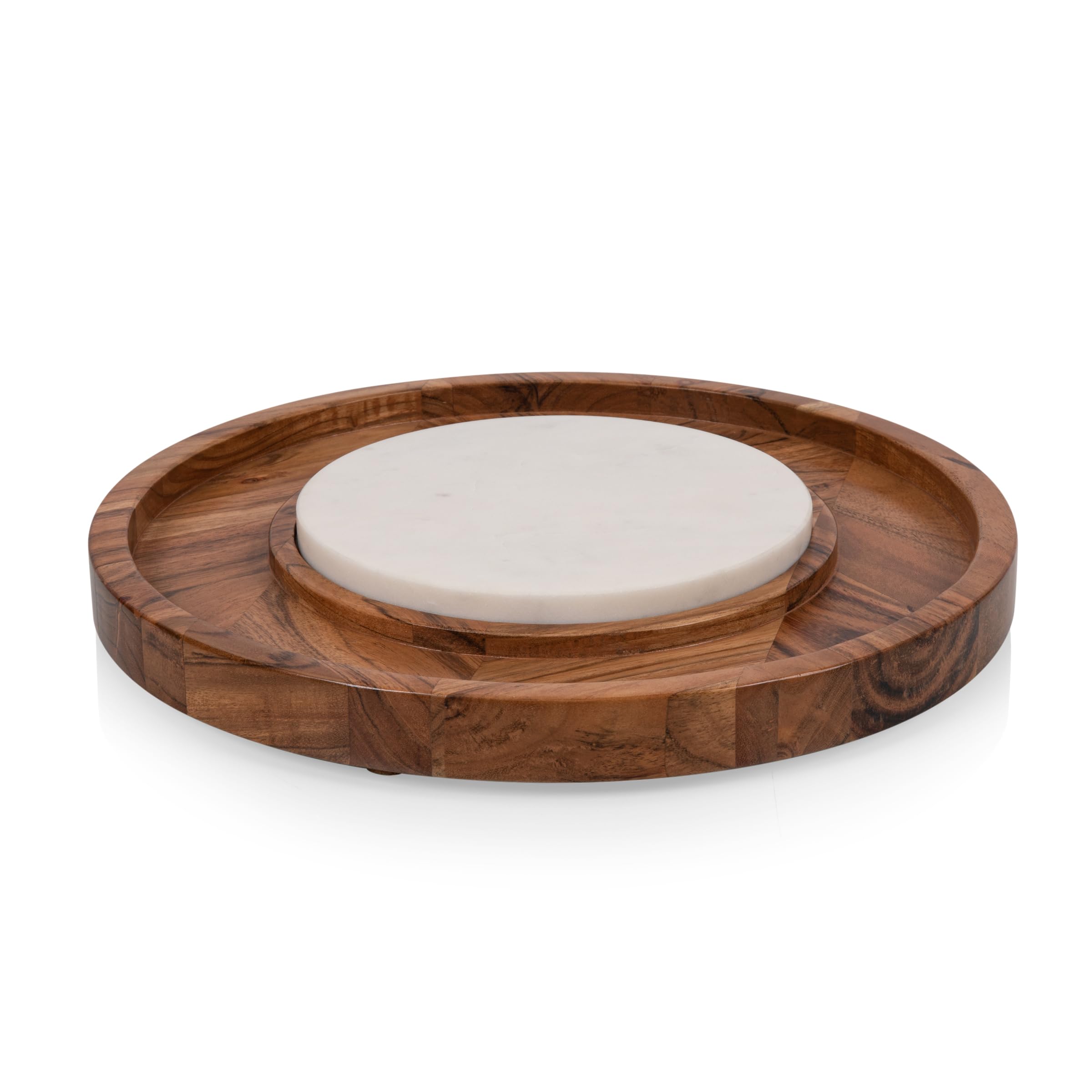 PICNIC TIME Isla Platter Inserto para Tabla de Queso, Juego de Tablas de charcutería, Bandeja Redonda para Servir, 13.8 x 13.8 x 1.2, Madera de Acacia con mármol