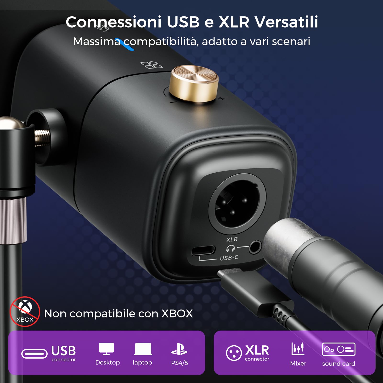NearStream Microfono da Tavola Gaming Dinamico con Connessioni USB e XLR, Rilevamento Supercardioide & Plug and Play &Riduzione del Rumore AI&Guadagno Audio &Monitoraggio Audio,AM15X
