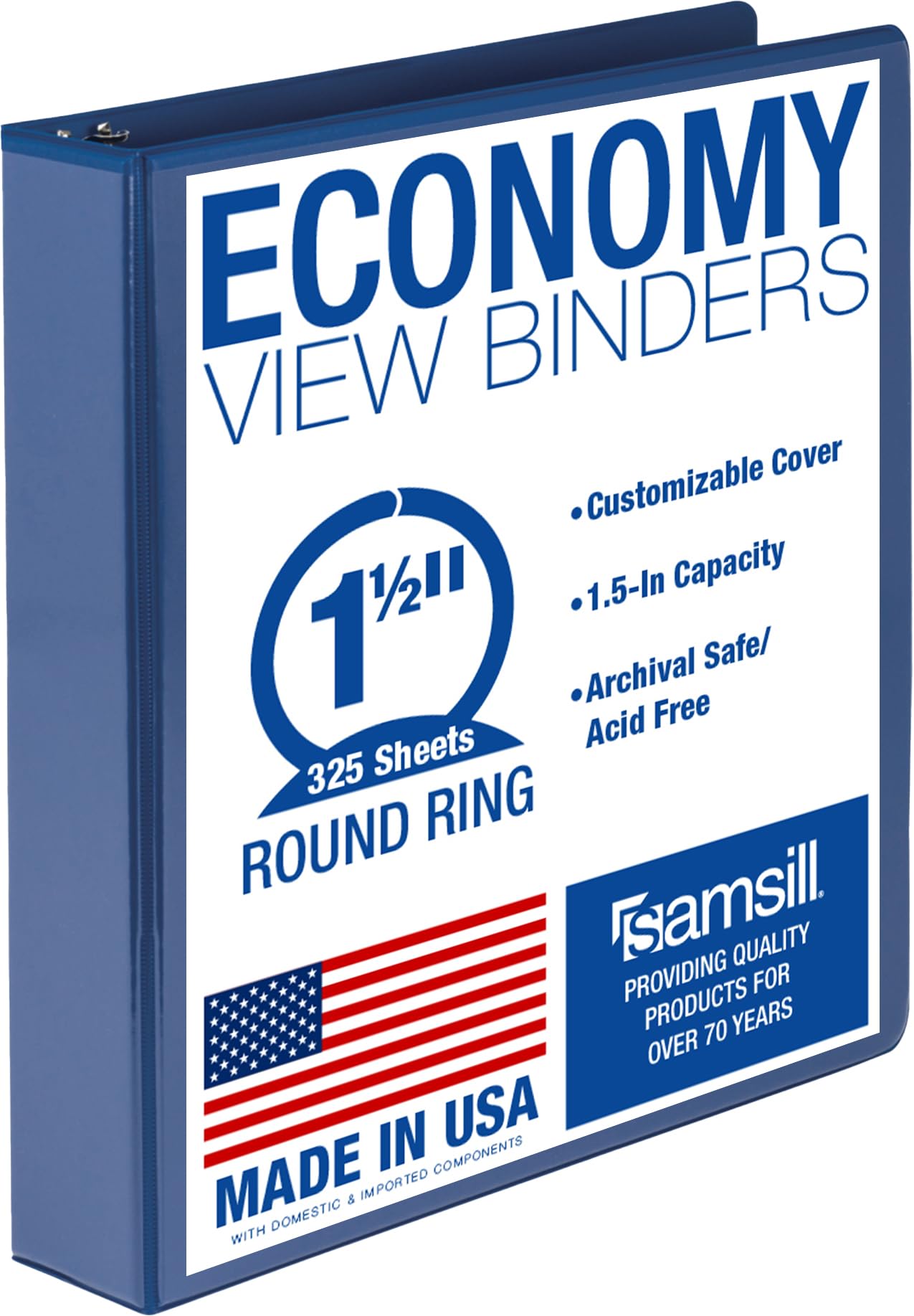 Samsill Economy 1.5 Inch 3 Ring Binder Round Ring Binder, Non-Stick Customizable Cover, Dark Blue (18502)