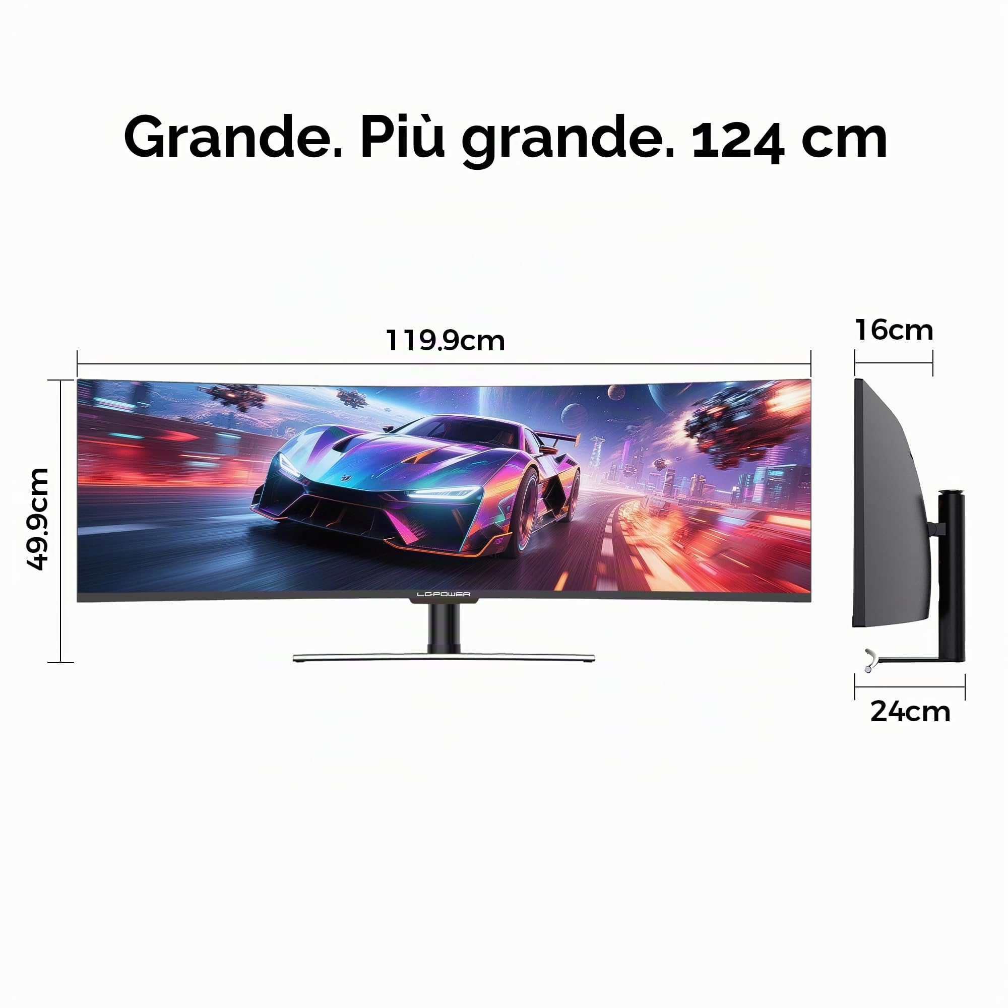 LC-Power Monitor Gaming Curvo da 49'',144 Hz, QLED-VA, 32:9, 100% sRGB, AMD FreeSync™ Premium, DP & HDMI, HDR 400, LC-M49-DFHD-144-C-Q