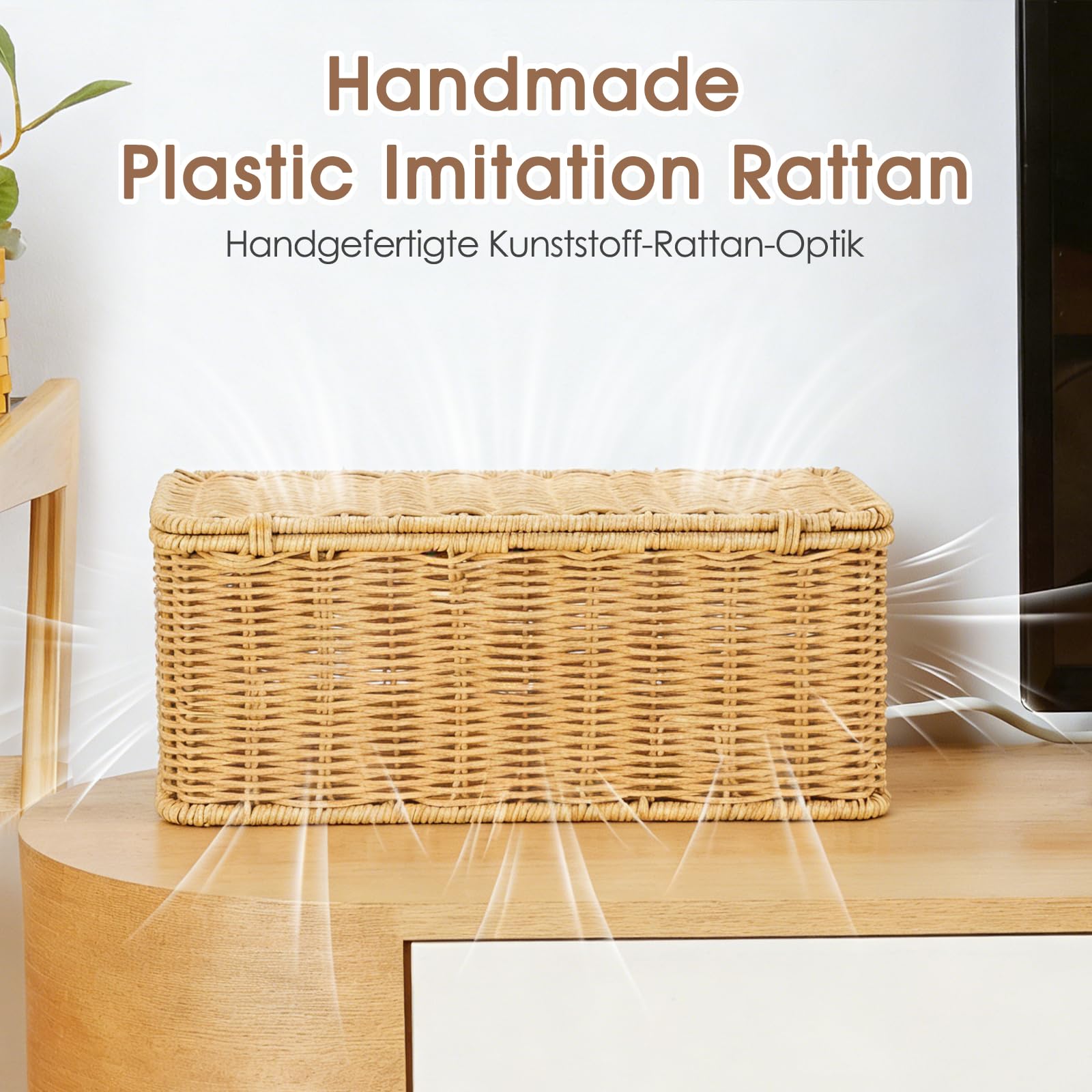 Kabelbox, Rattan Kabelmanagement Box, Hand-Woven Wire Storage, Unter Schreibtisch Kabel Organizer Box, Kabelsalat Verstecken, Kabelorganizer Box Set, für Zuhause und Büro