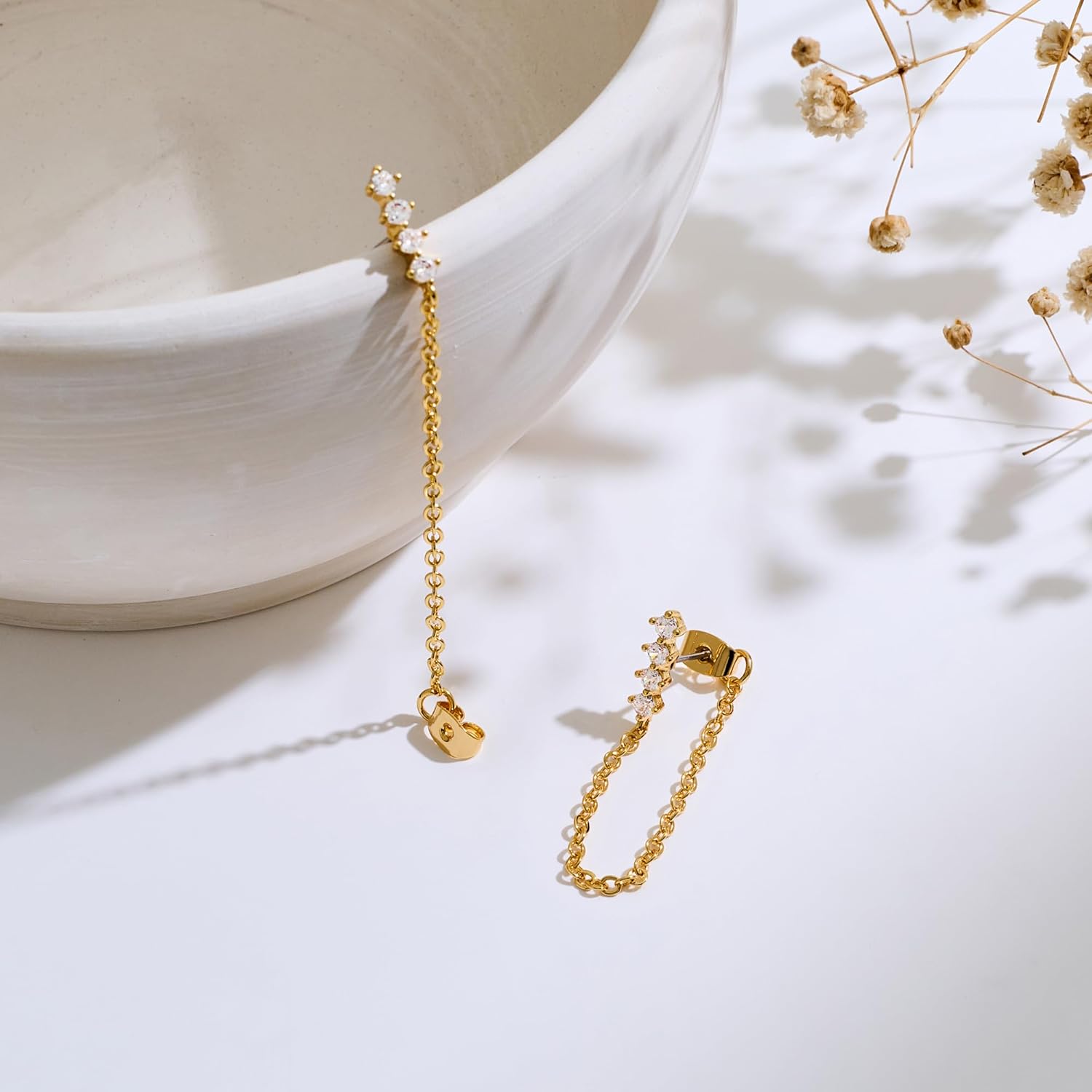 14K Gold Plated Dangle Chain Earrings Cubic Zirconia Long Tassel Chain Dainty Dangle Stud Earrings for Women Gold Jewelry Gift - Image 5