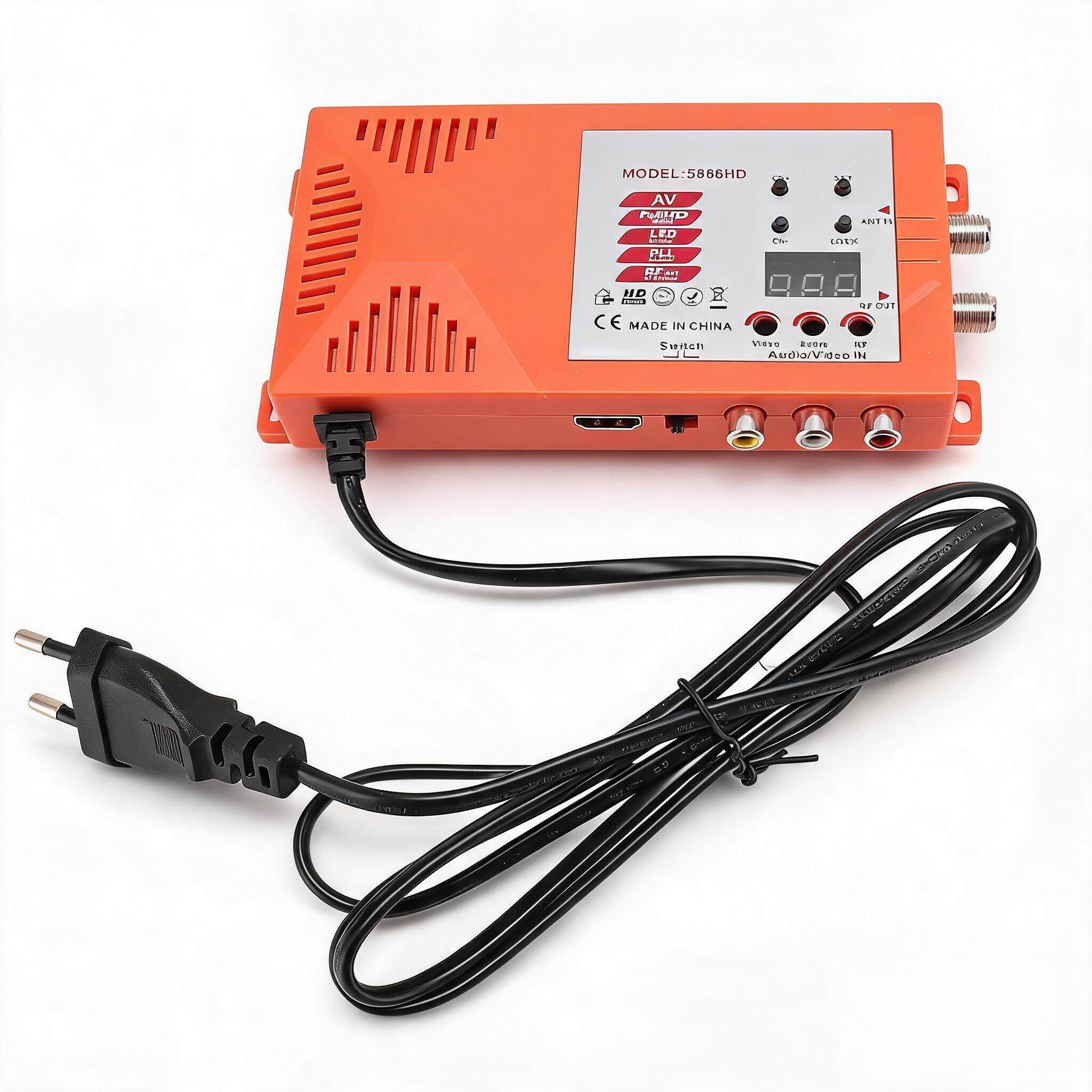 Modulador RF HDMI, Interfaz Multimedia HD Modulador AV a RF PAL NTSC HD 1080P Modulador RF Coaxial con Puerto de Antena Interruptor de Canal 100-240V (Enchufe Europeo de 110