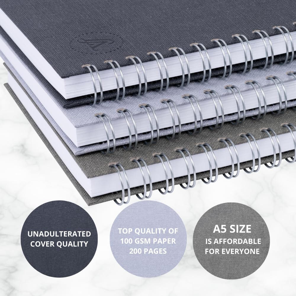 Victoria's Journals, Notebook A5, Hardcover A5 Lined Notebook with 8mm Line Spacing, 100 gsm, 200 Pages, Pack of 3 - Image 2