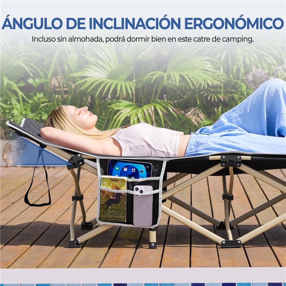 Yaheetech Cama de Camping Plegable Cama de Acampada de Tela Oxford 600D con 2 Bolsas de Almacenamiento Carga 150 kg para Playa Oficina Gris 186 x 66 cm