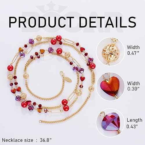 Miniatura 7 de Bocar Collar de cuentas, collar de cadena de eslabones largos de 2 capas, cuentas de cristal para mujer, gargantilla, regalo de joyería