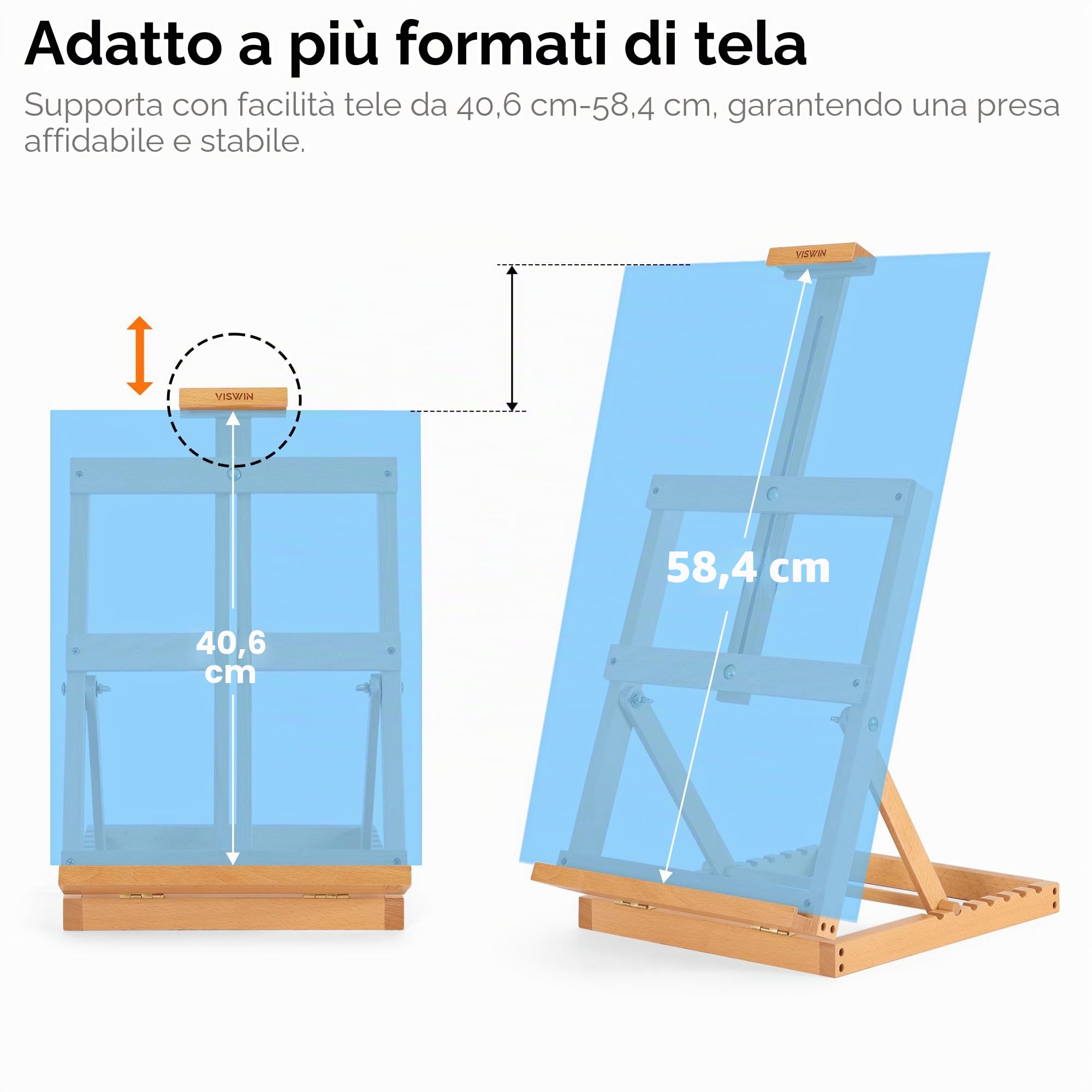 VISWIN Cavalletto da Tavolo in Legno Resistente con Telaio ad H, Supporto per Tele Fino a 58 cm, Cavalletto da Tavolo Regolabile per Artisti in Legno di Faggio per Dipingere su Tela, Adulti