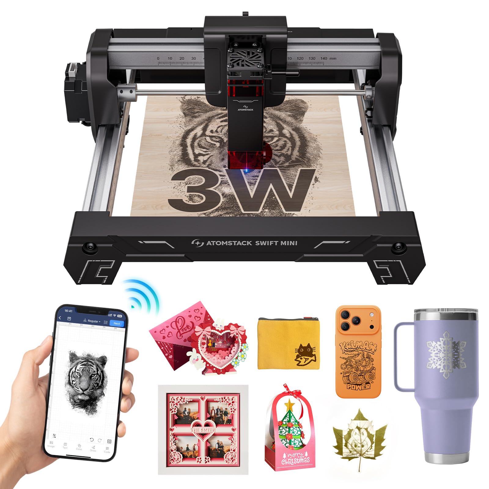 Amazon.co.jp: ATOMSTACK Swift Mini 3W クラス2レーザー彫刻機 — 100