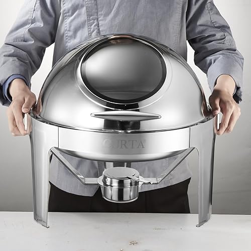 Juego de bufé redondo de 6 cuartos de galón, calentador de catering para servidor, con parte superior enrollable, chafer comercial para catering