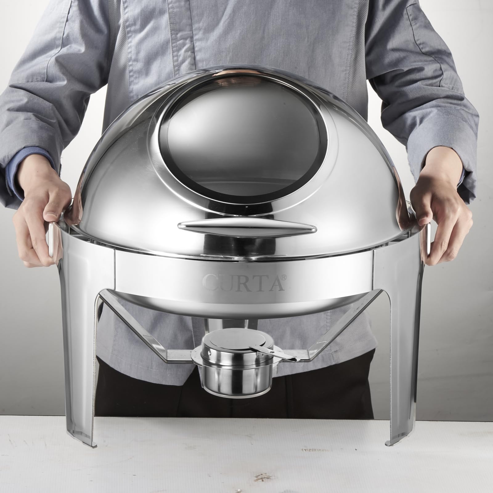 CURTA Calentador de catering redondo de 6 cuartos de galón, juego de bufé de platos de roce superior enrollable, chafer comercial para catering