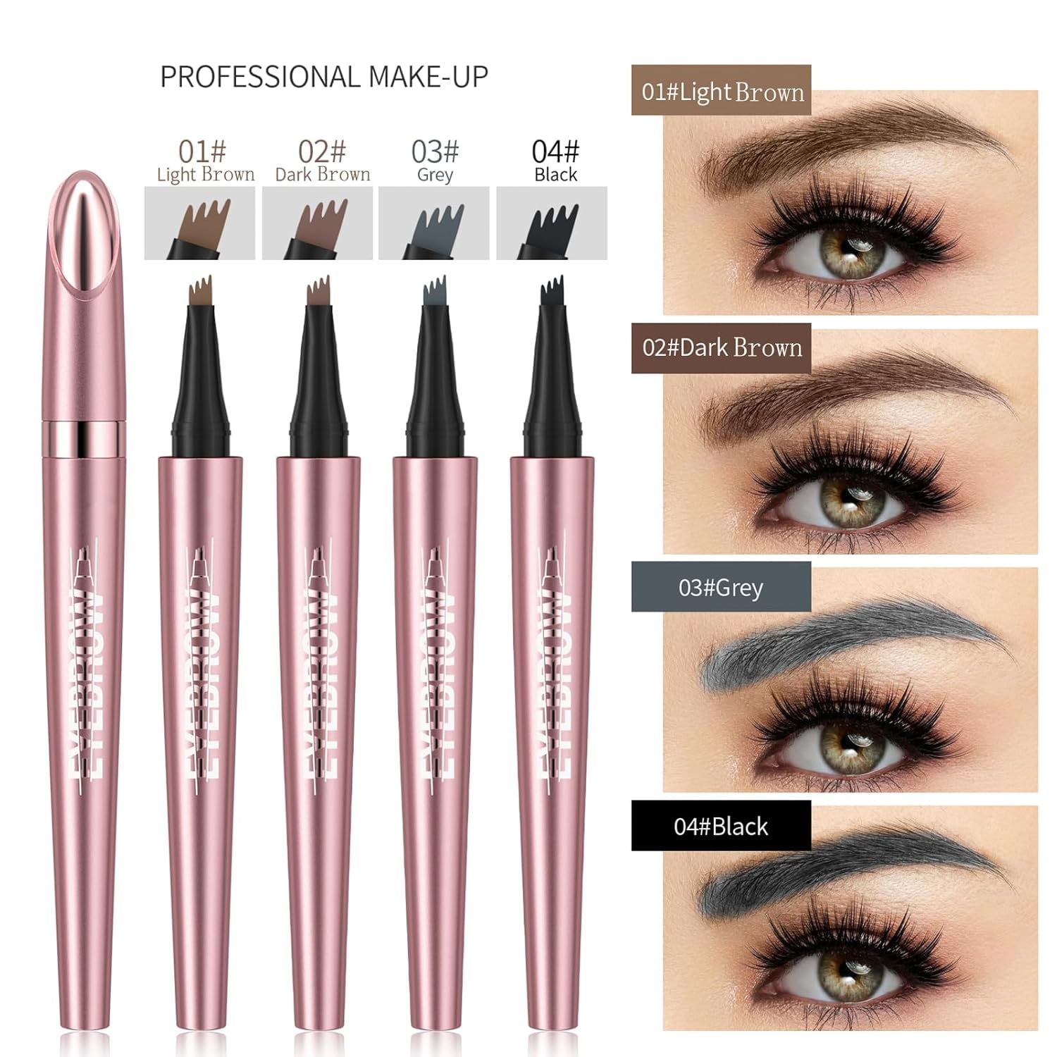 2PCS Eyebrow Pencil,Microblading Eyebrow Pencil with 4 Micro-Fork Tips, Long-Lasting Brow, Waterproof - Image 2