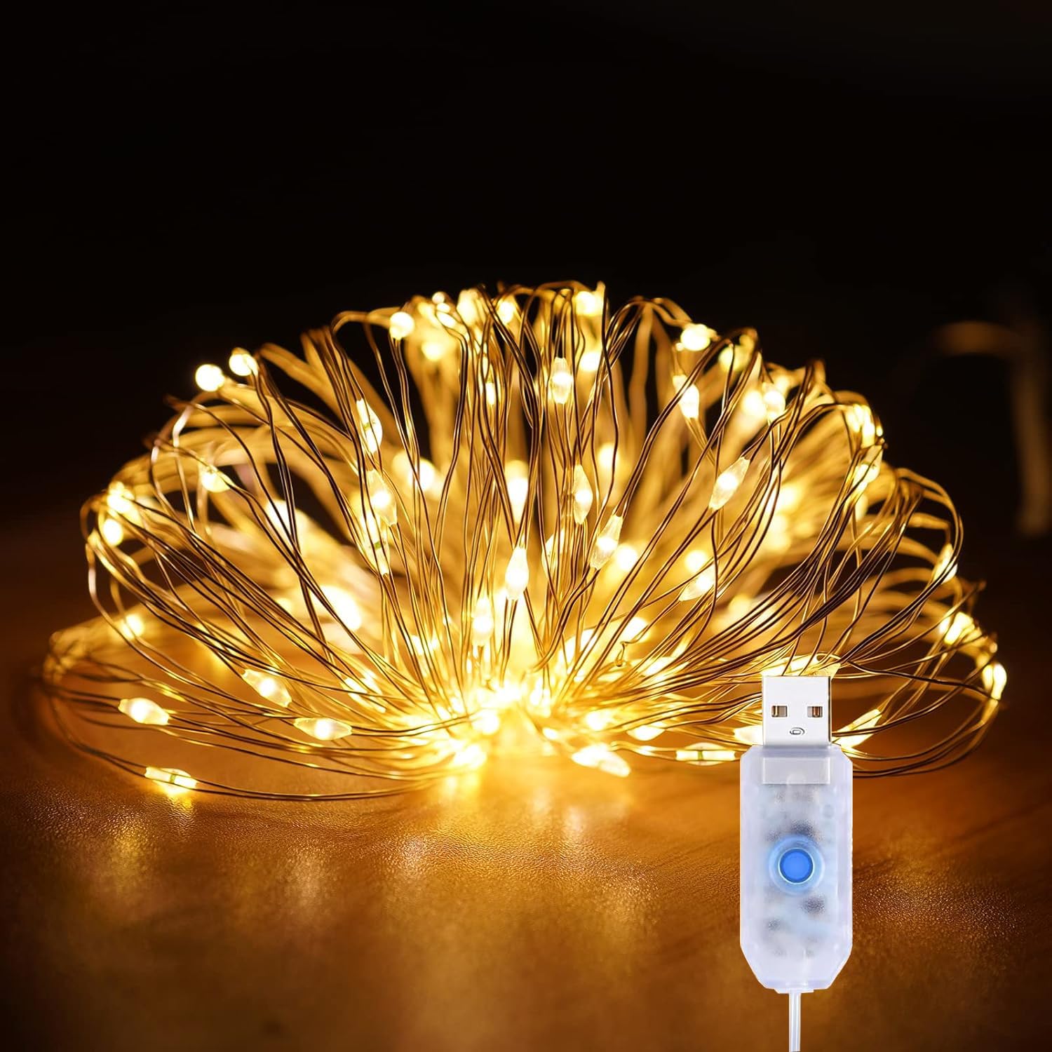 Guirlande Lumineuse, 50 LED Guirlande LED 8 Modes, Dimmable, Lumière Etoilée en fil de cuivre pour Interieur, Décoration, Noël, oirée, Mariage, Fête (Blanc Chaud 5M)