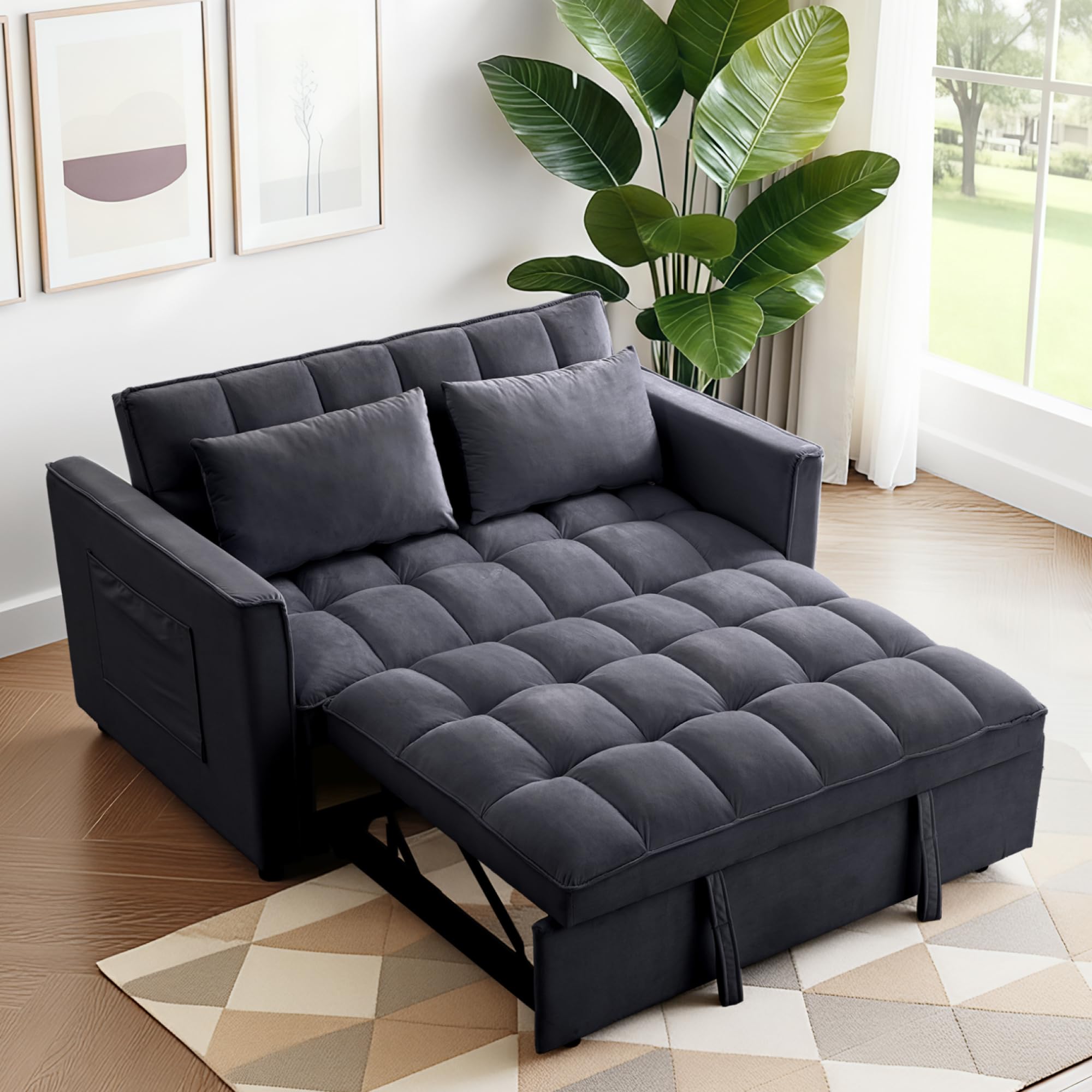 FLEXISPOT XCT4 Pull Out Couch, 3-in-1 Sleeper Sofa Bed with Adjustable Backrest, Loveseat Sleeper with Pillows & Side Pockets, Convertible Futon Couch